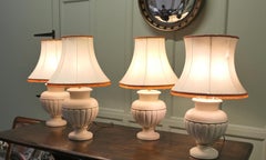 Set of Four Mid-Century Modern Ceramic Table Lamps, Linen Shades, 1970