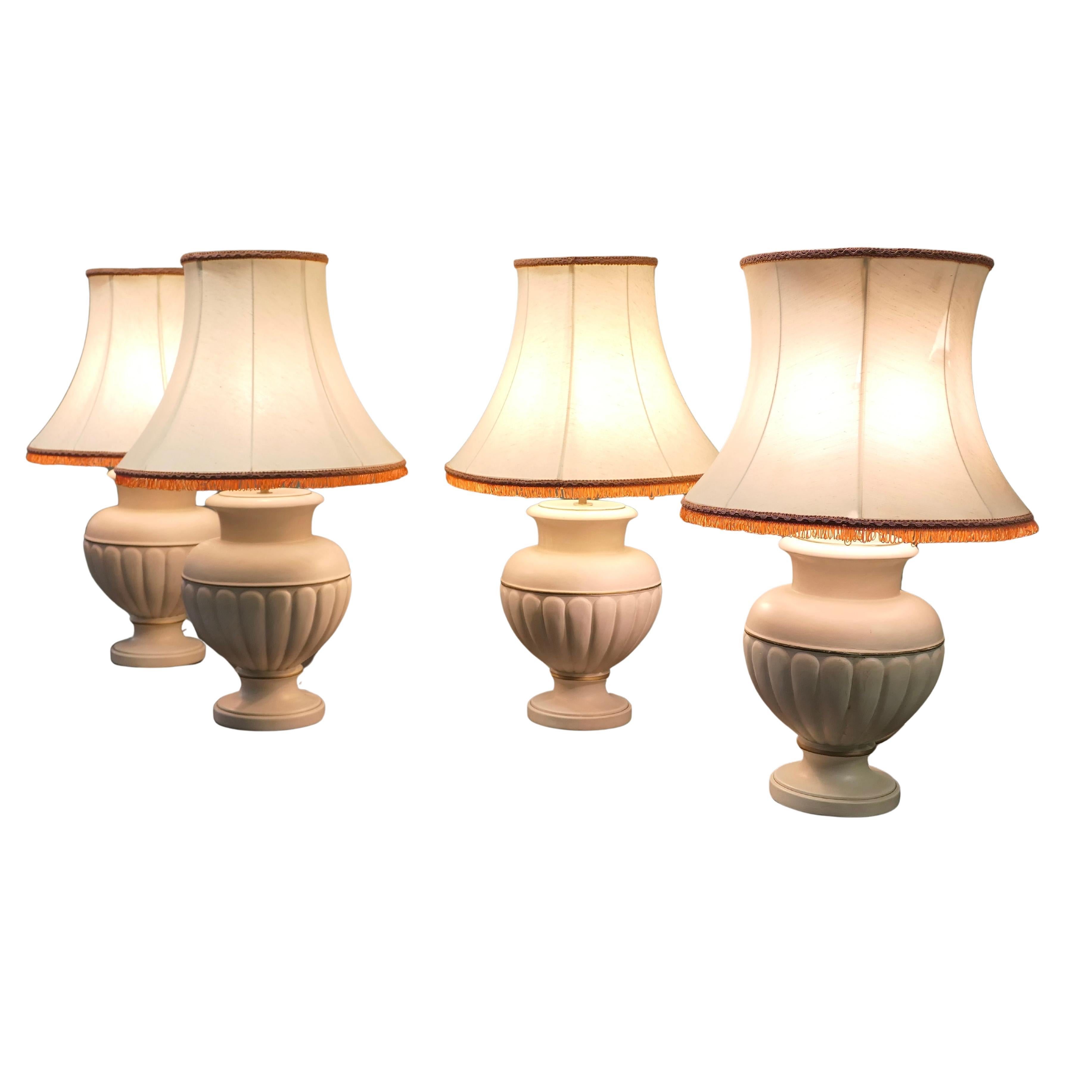 Set of 4 Ceramic Table Lamps with Linen Shades For Sale