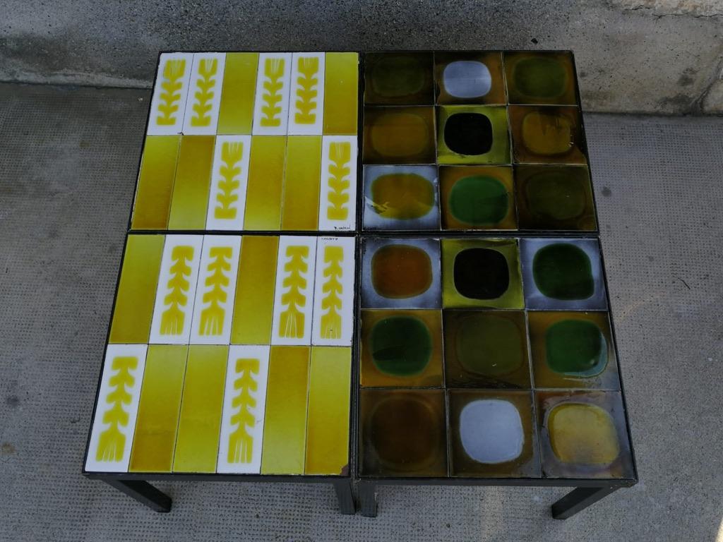 Mid-20th Century Set of 4 Ceramic Tiles Side or Coffee Table by Roger Capron, France Ca. 1950s For Sale