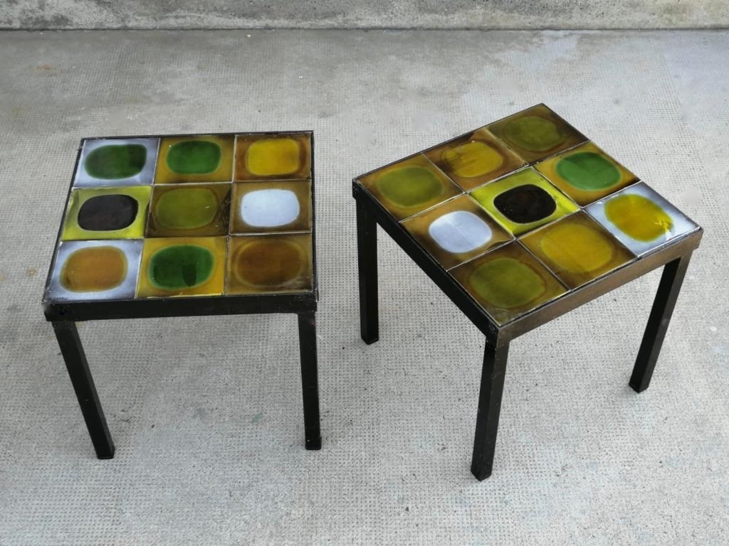 Set of 4 Ceramic Tiles Side or Coffee Table by Roger Capron, France Ca. 1950s For Sale 2