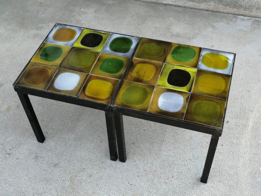 Set of 4 Ceramic Tiles Side or Coffee Table by Roger Capron, France Ca. 1950s For Sale 3