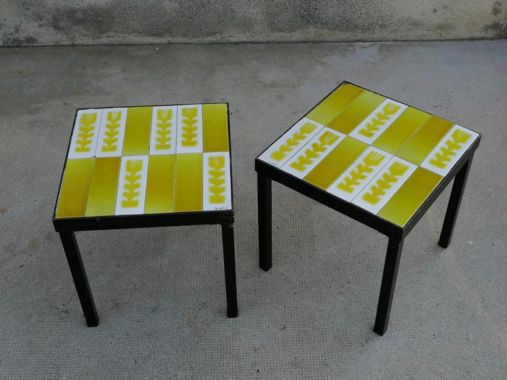Set of 4 Ceramic Tiles Side or Coffee Table by Roger Capron, France Ca. 1950s For Sale 4