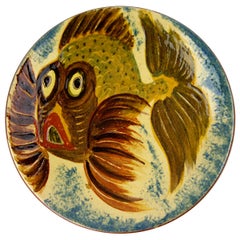 Set of 4 Ceramic Wall Plates with Fish Decor Signed by Spanish Maker Puigdemont