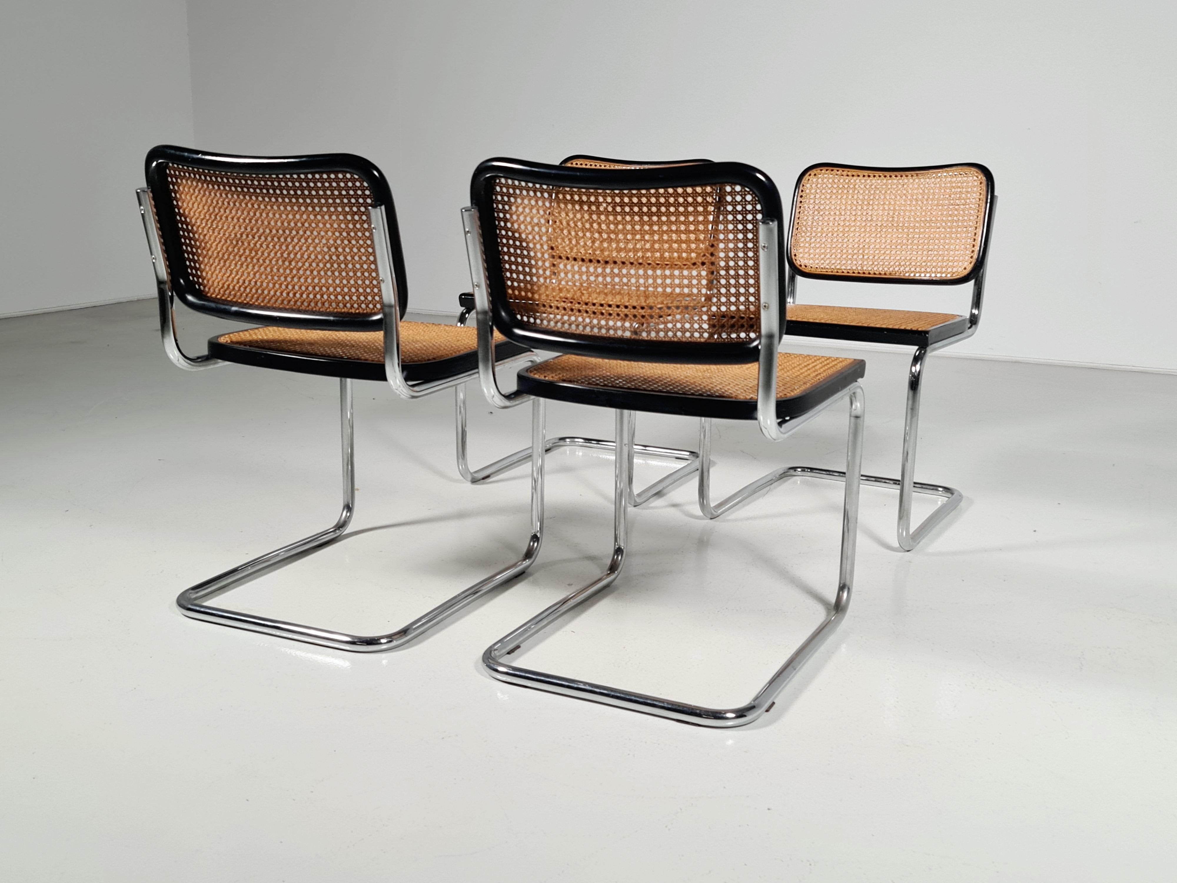 Mid-Century Modern Set of 4 Cesca Chairs by Marcel Breuer for Gavina, 1970s
