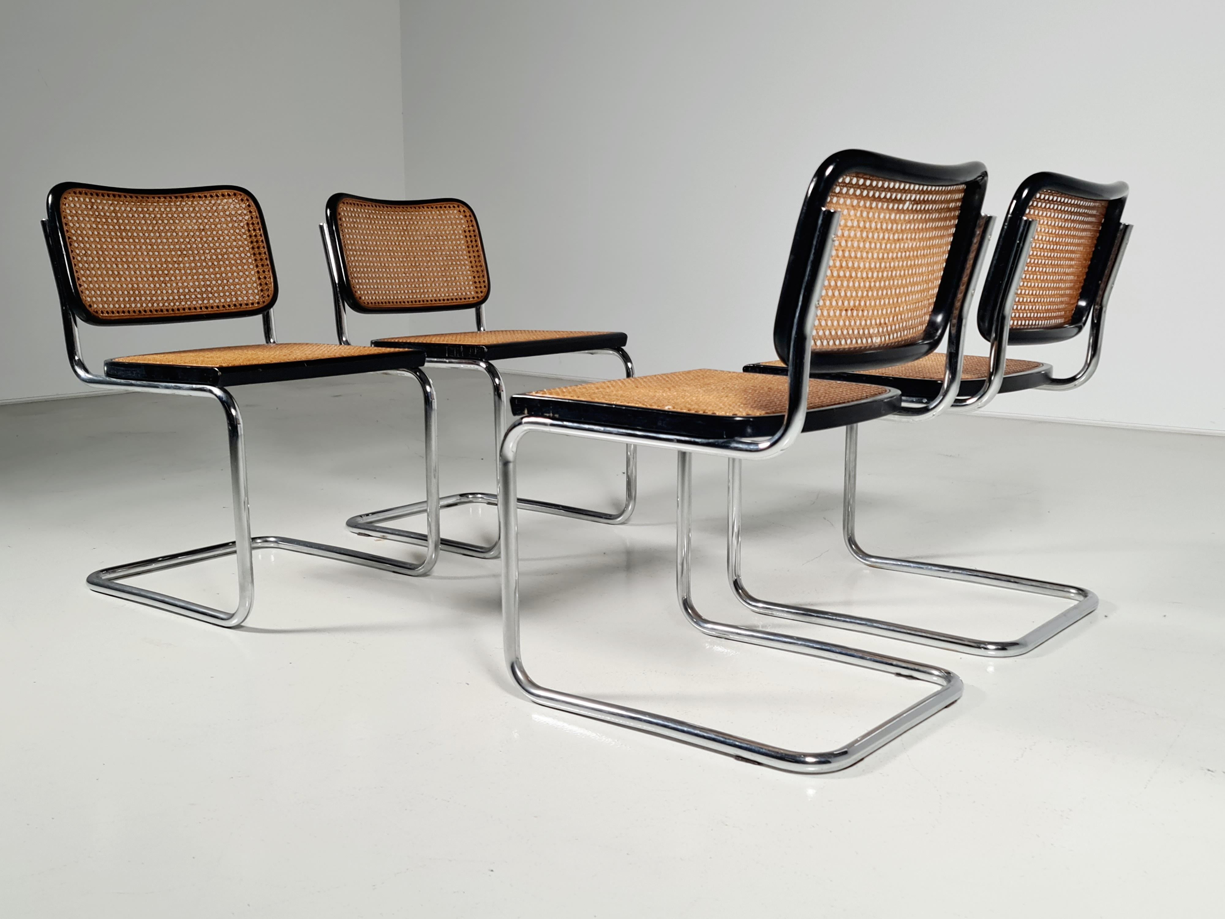 European Set of 4 Cesca Chairs by Marcel Breuer for Gavina, 1970s