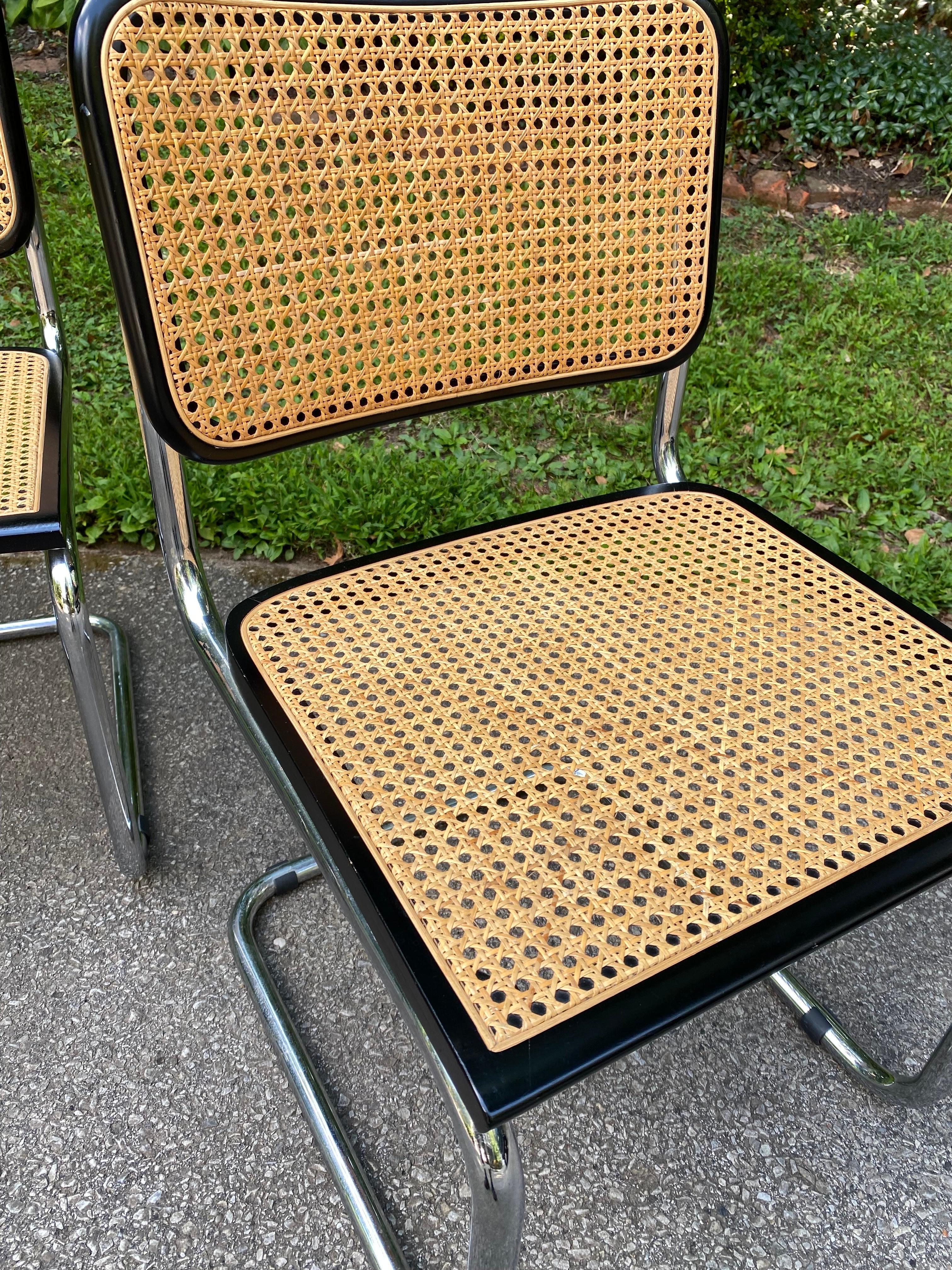 Mid-Century Modern Set of 4 Cesca Chairs by Marcel Breuer, Made in Italy
