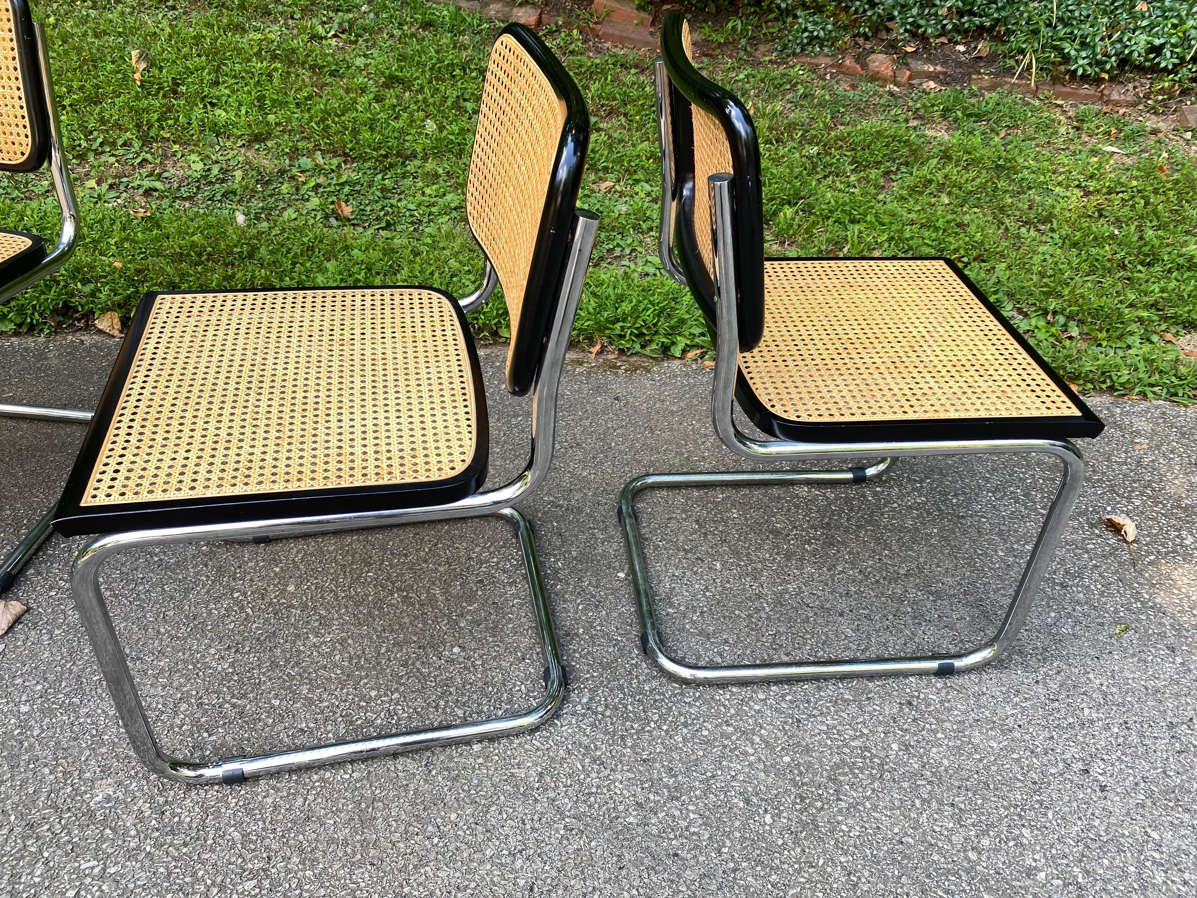 Italian Set of 4 Cesca Chairs by Marcel Breuer, Made in Italy