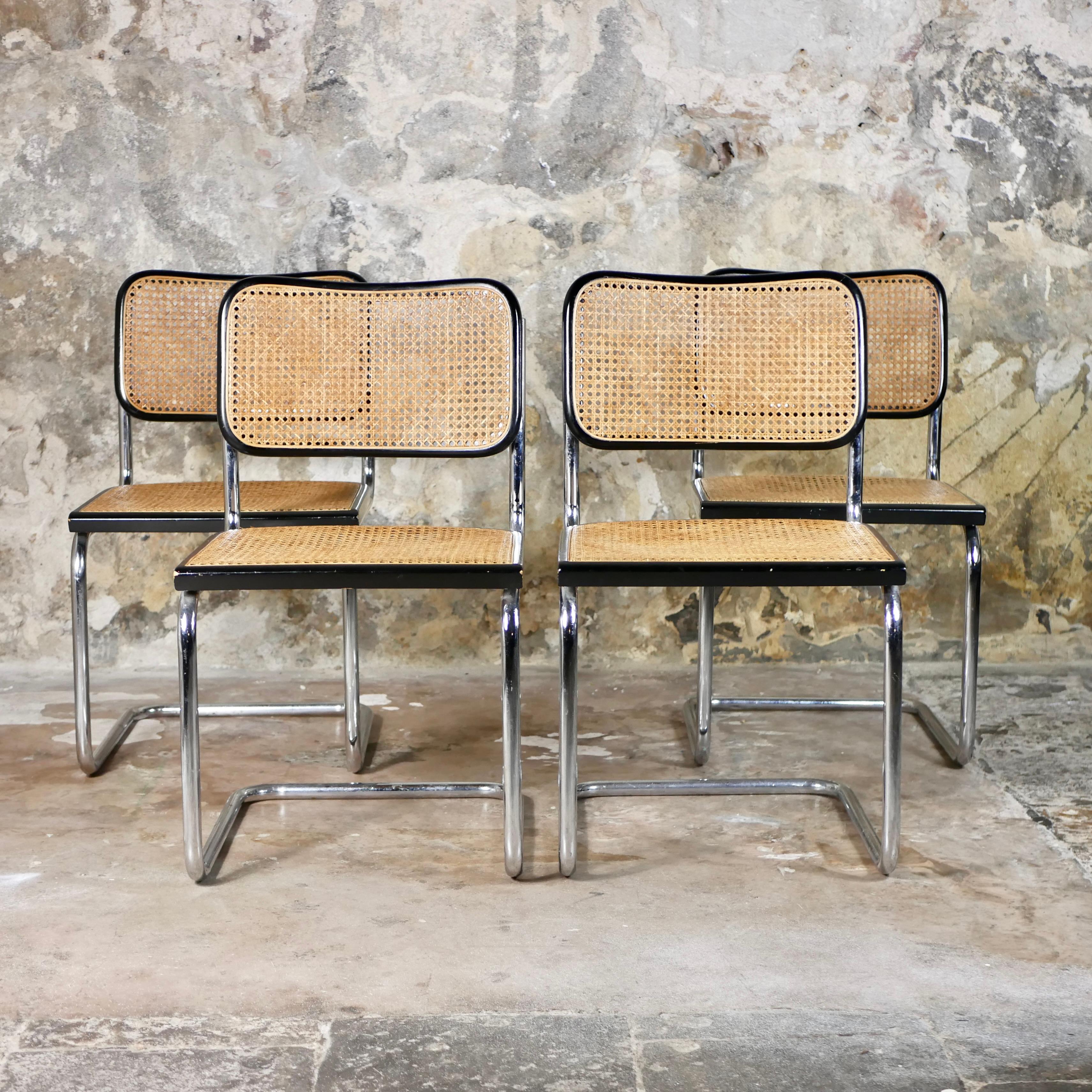 Bauhaus Set of 4 Cesca chairs designed by Marcel Breuer, made in Italy, 1970