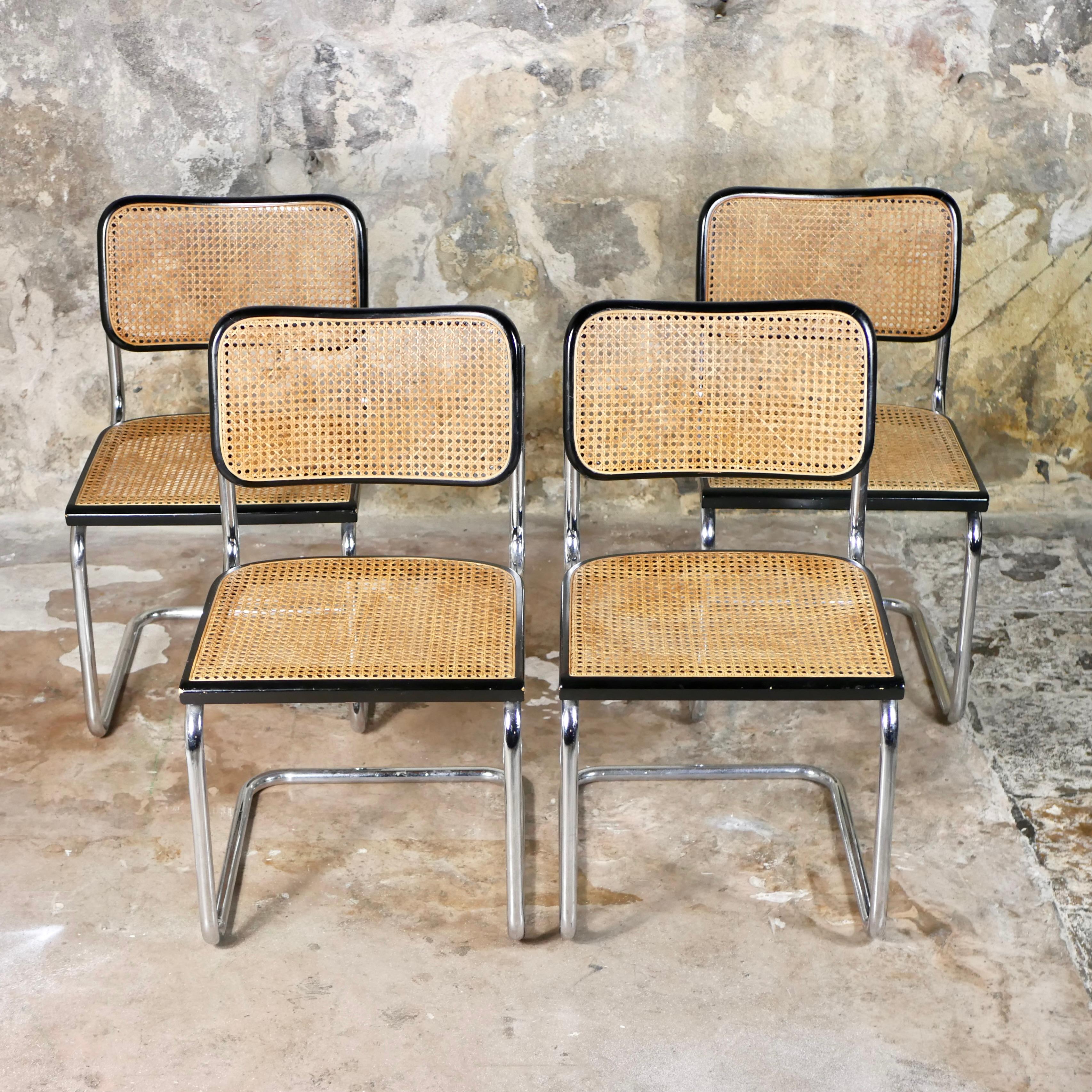 Italian Set of 4 Cesca chairs designed by Marcel Breuer, made in Italy, 1970
