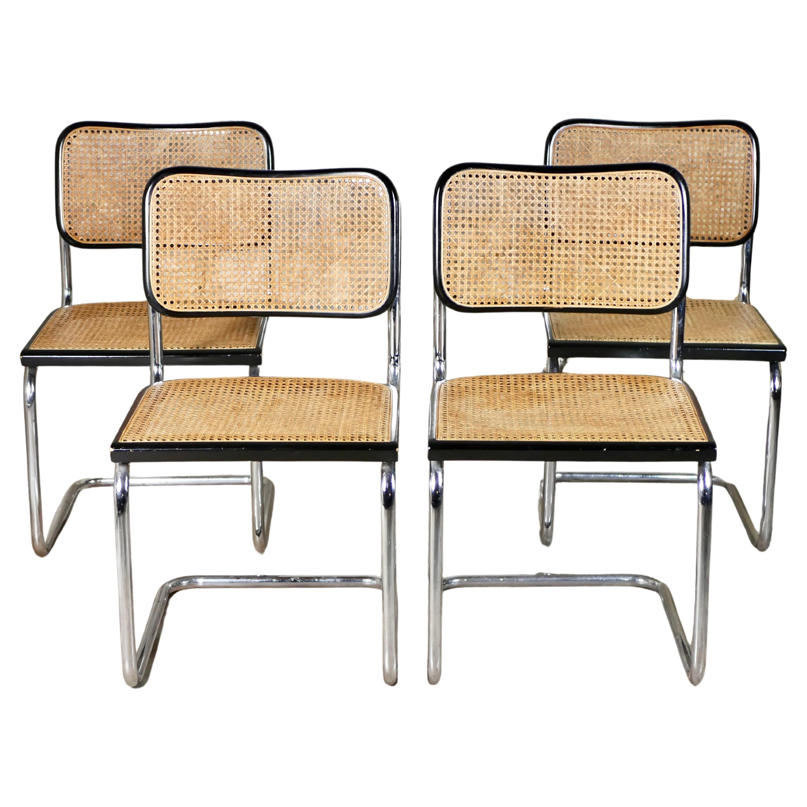 Set of 4 Cesca chairs designed by Marcel Breuer, made in Italy, 1970