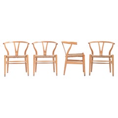 Ensemble de 4 chaises de salle à manger CH24 Wishbone de Hans Wegner pour Carl Hansen & Sn