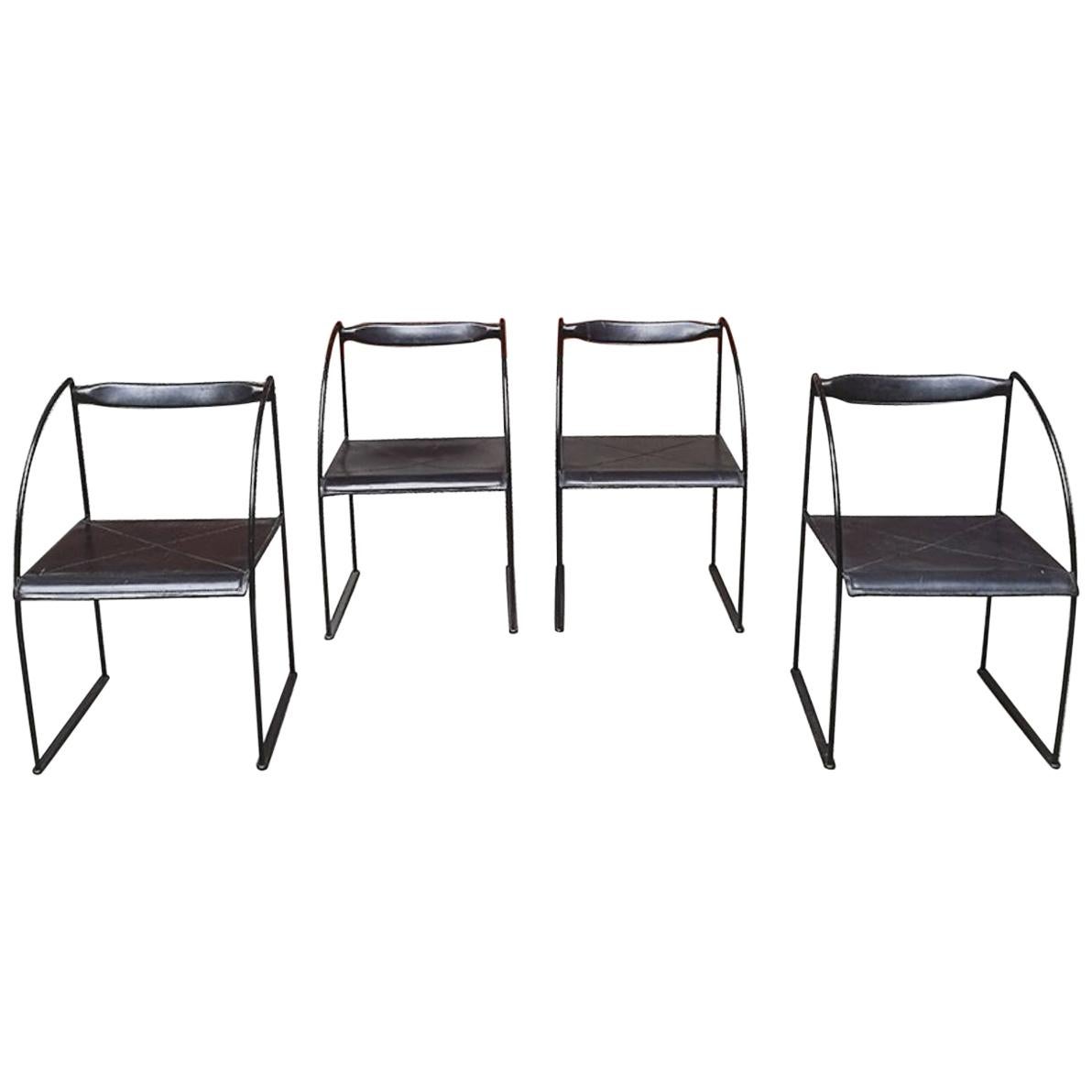 Set of 4 Chair "Patoz" by Francesco Soro for ICF in Steel Black and Leather