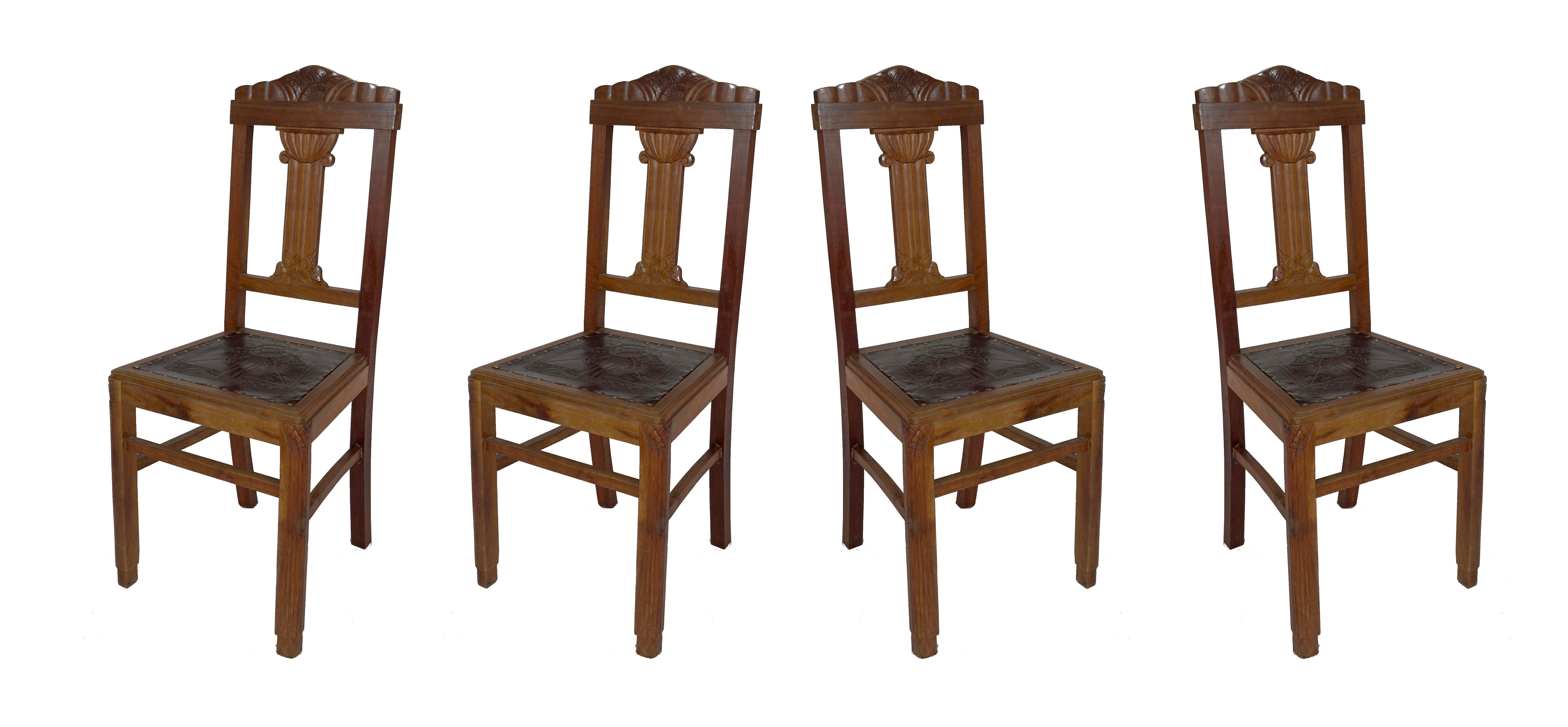 Sculpté Ensemble de 4 chaises Art Déco du 20ème siècle en vente