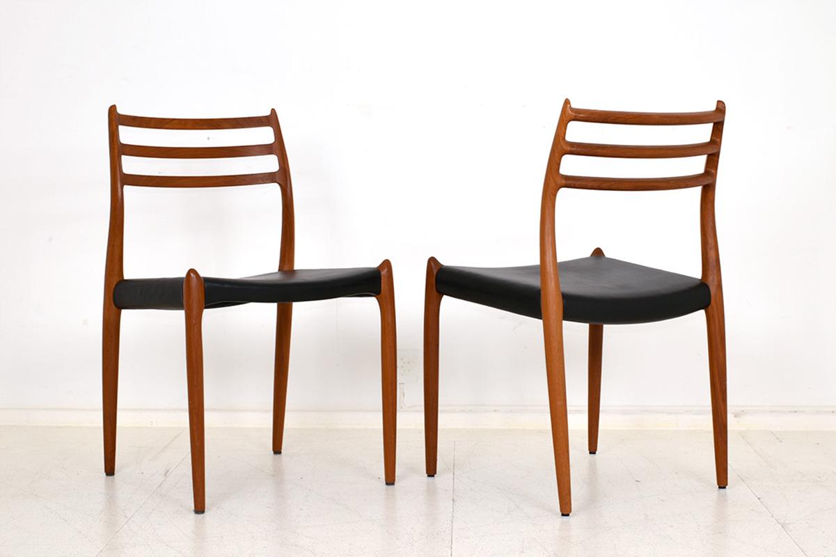 Leather Set of 4 Chairs 78 by Niels Moller for J.L. Moller, 1962 For Sale