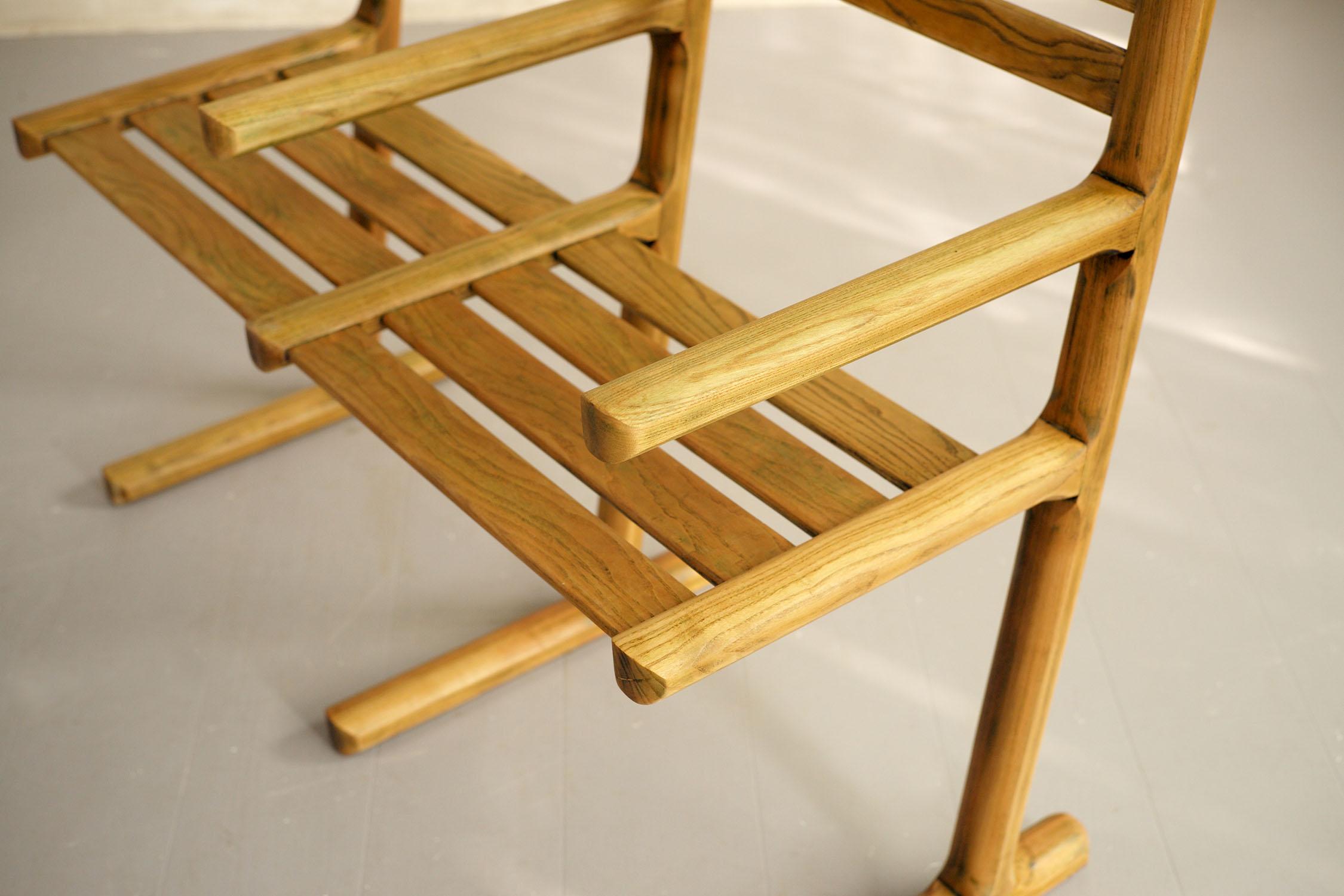 Set of 4 Chairs and 1 Wooden Bench, France, 1960 For Sale 4