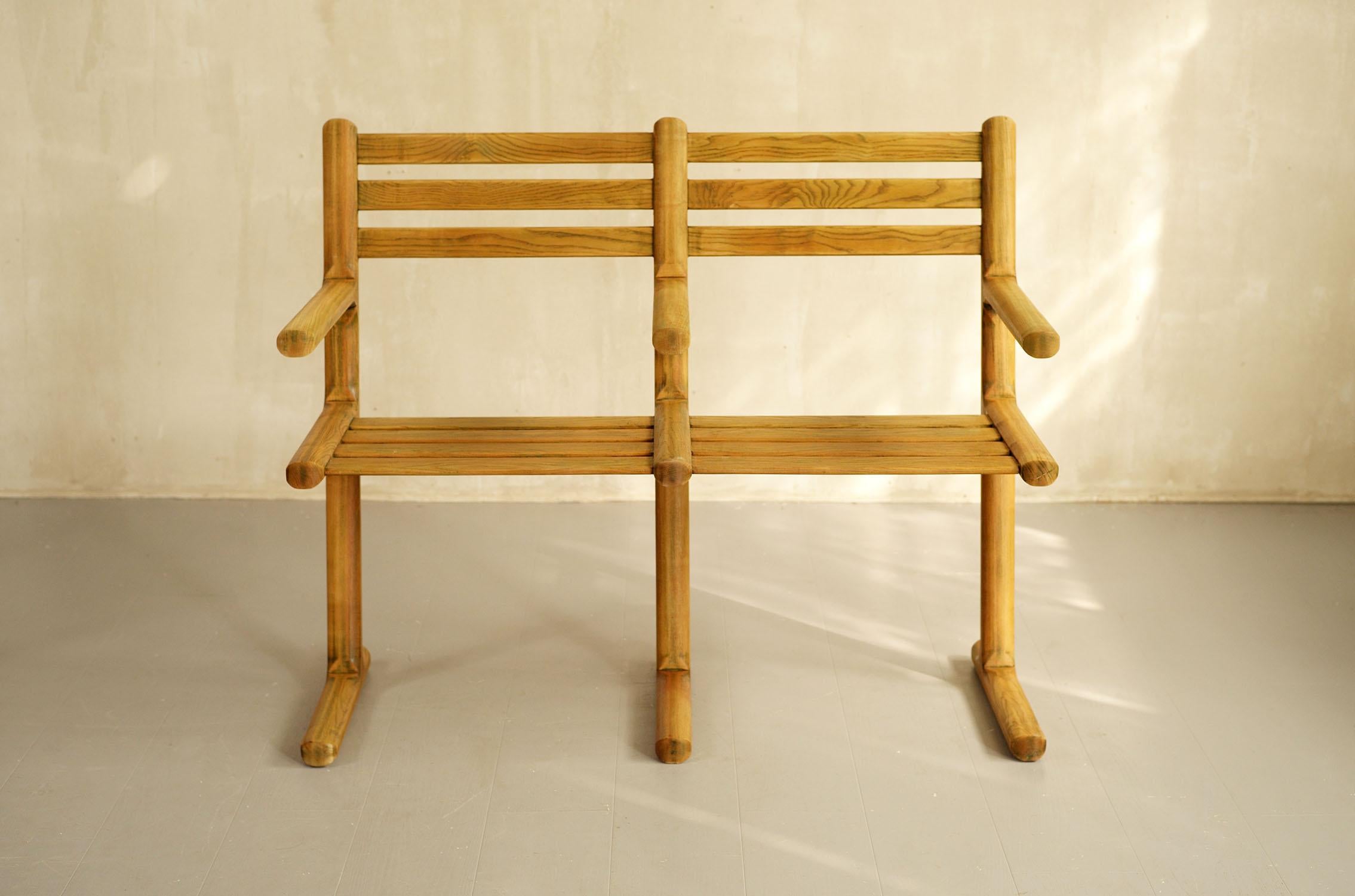 Mid-20th Century Set of 4 Chairs and 1 Wooden Bench, France, 1960 For Sale