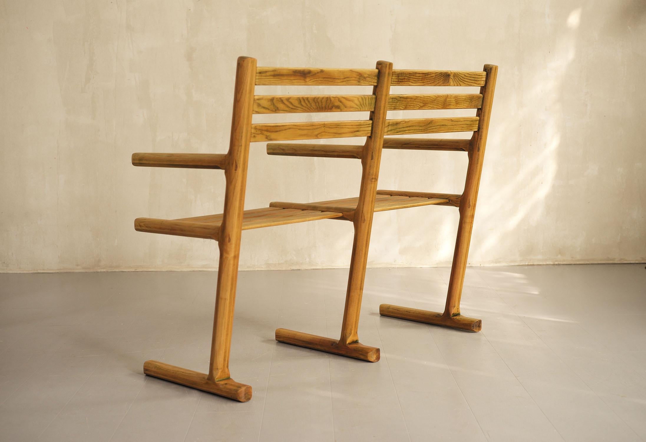 Set of 4 Chairs and 1 Wooden Bench, France, 1960 For Sale 2