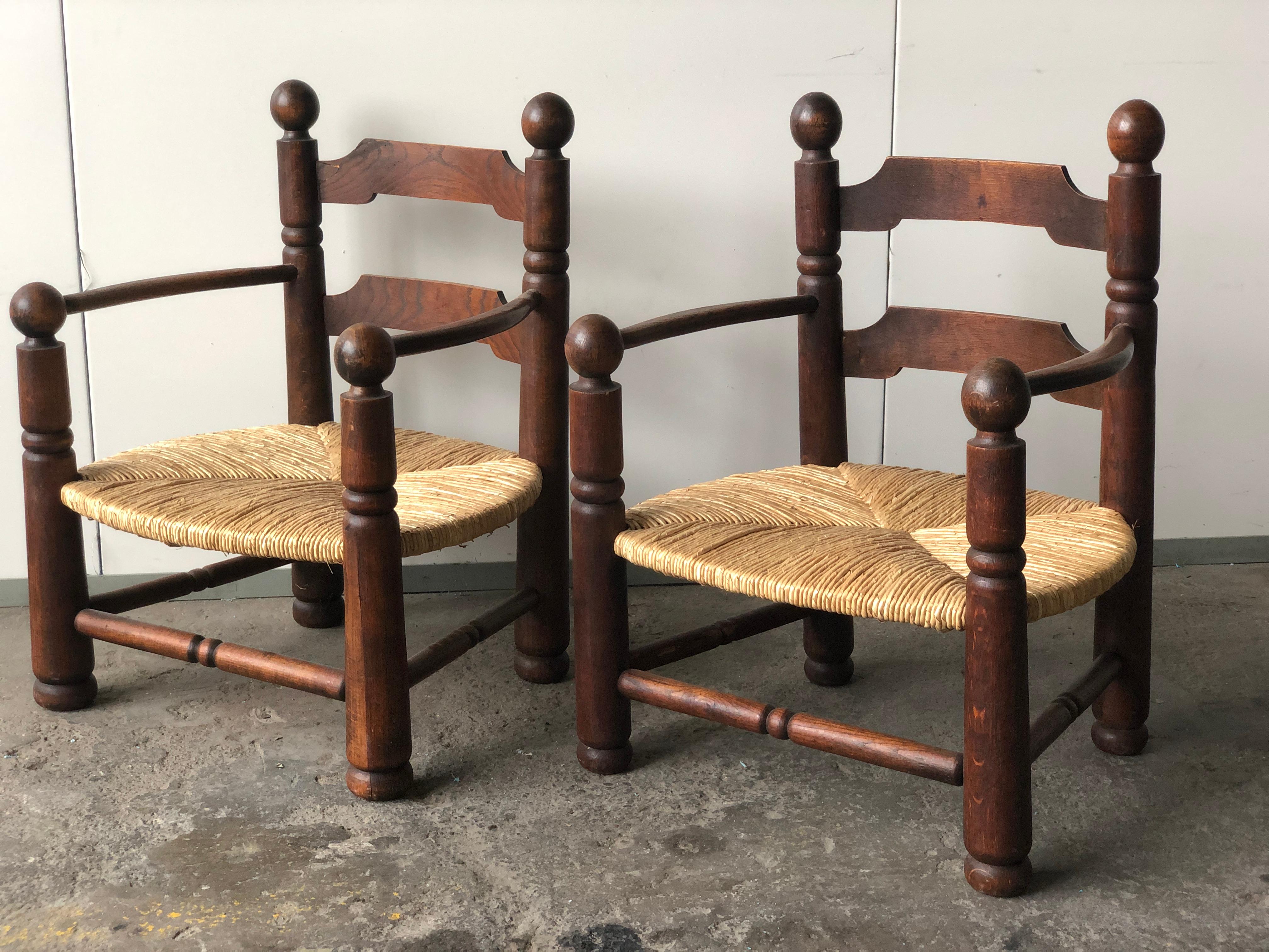 Straw Set of 4 Chairs and 2 Armchairs Charles Dudouyt 1940