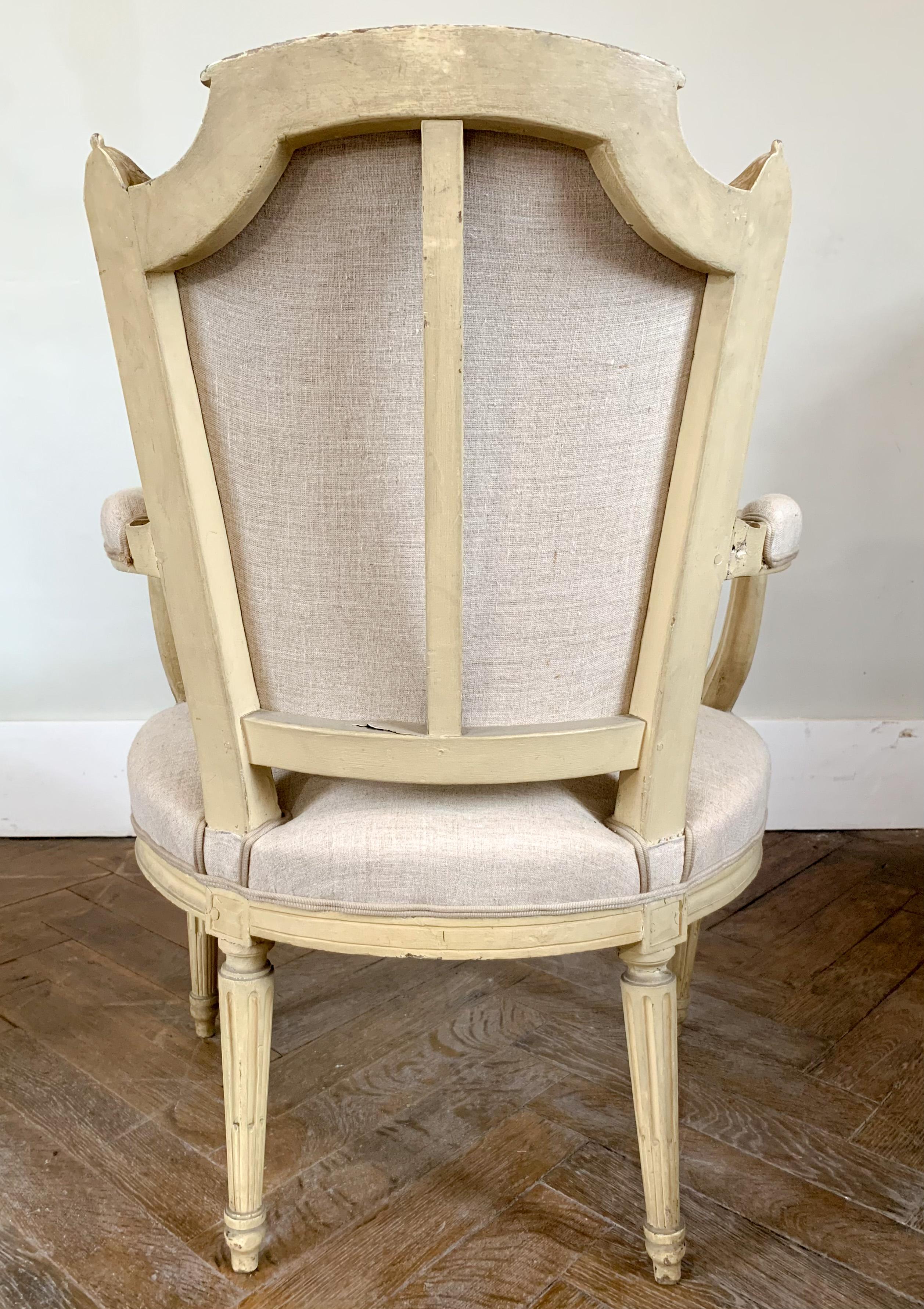 French Set of 4 Chairs and 2armchairs Linen - Louis XV Style - 19th France For Sale 6