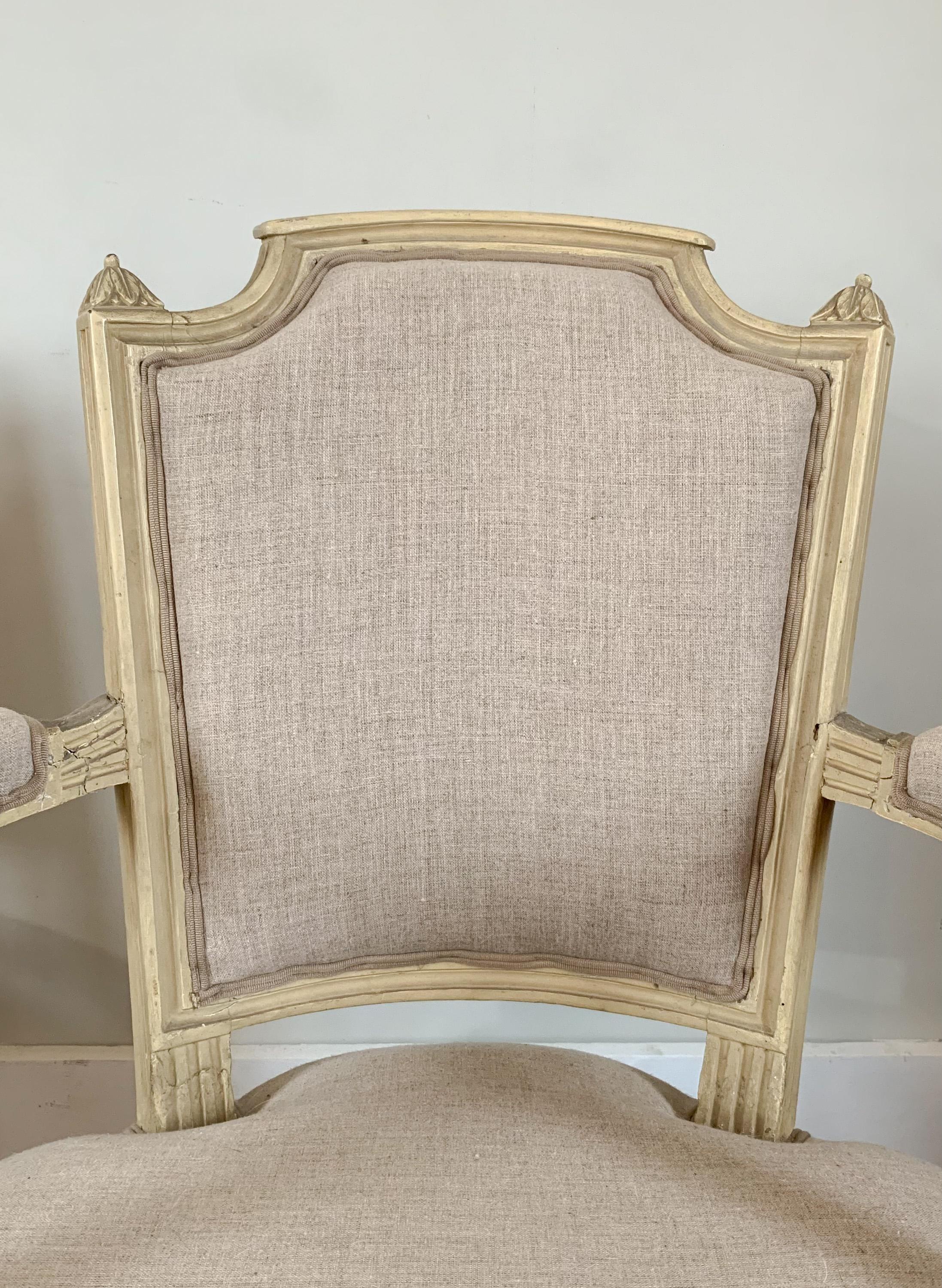 French Set of 4 Chairs and 2armchairs Linen - Louis XV Style - 19th France For Sale 9