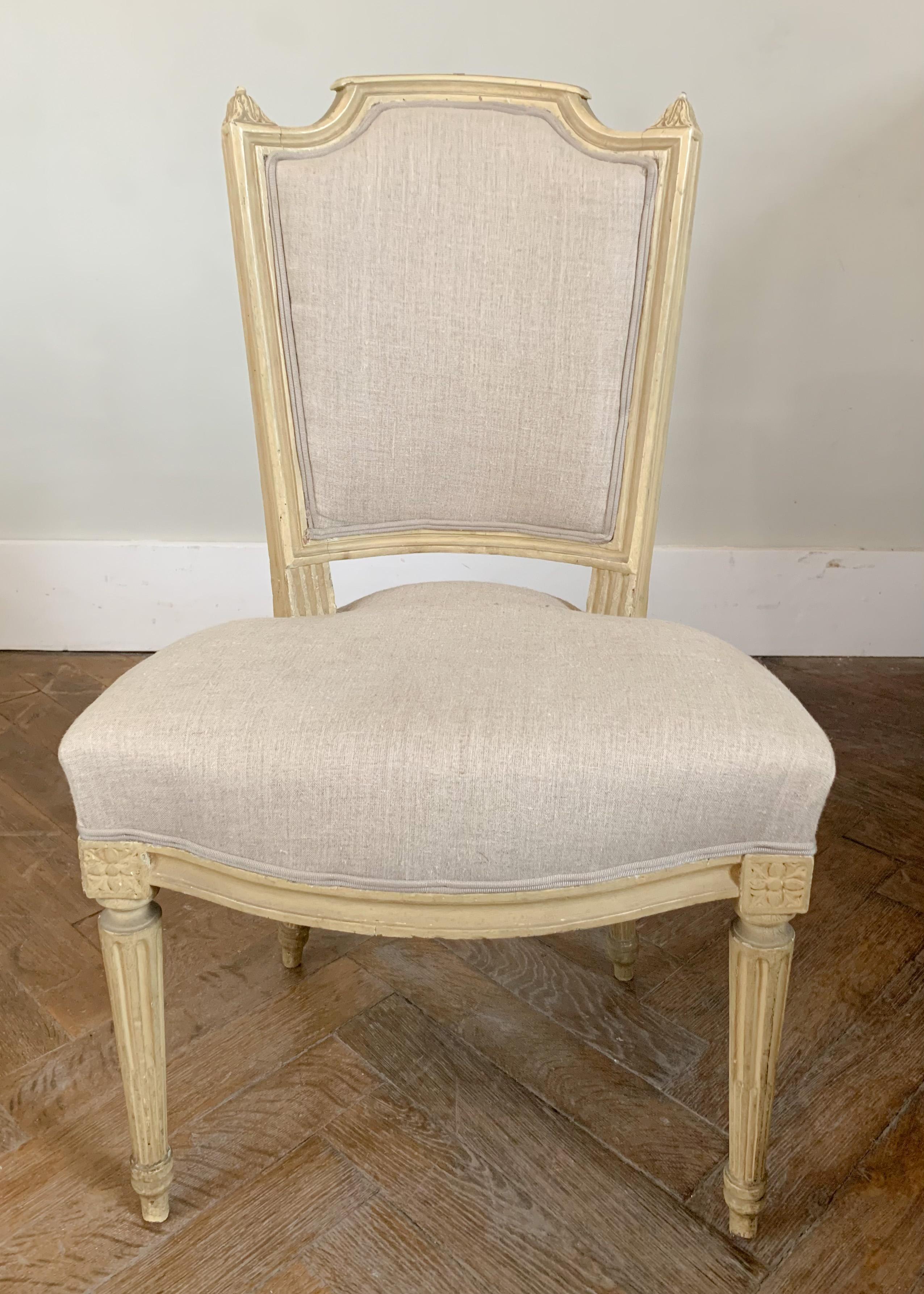 French Set of 4 Chairs and 2armchairs Linen - Louis XV Style - 19th France For Sale 3