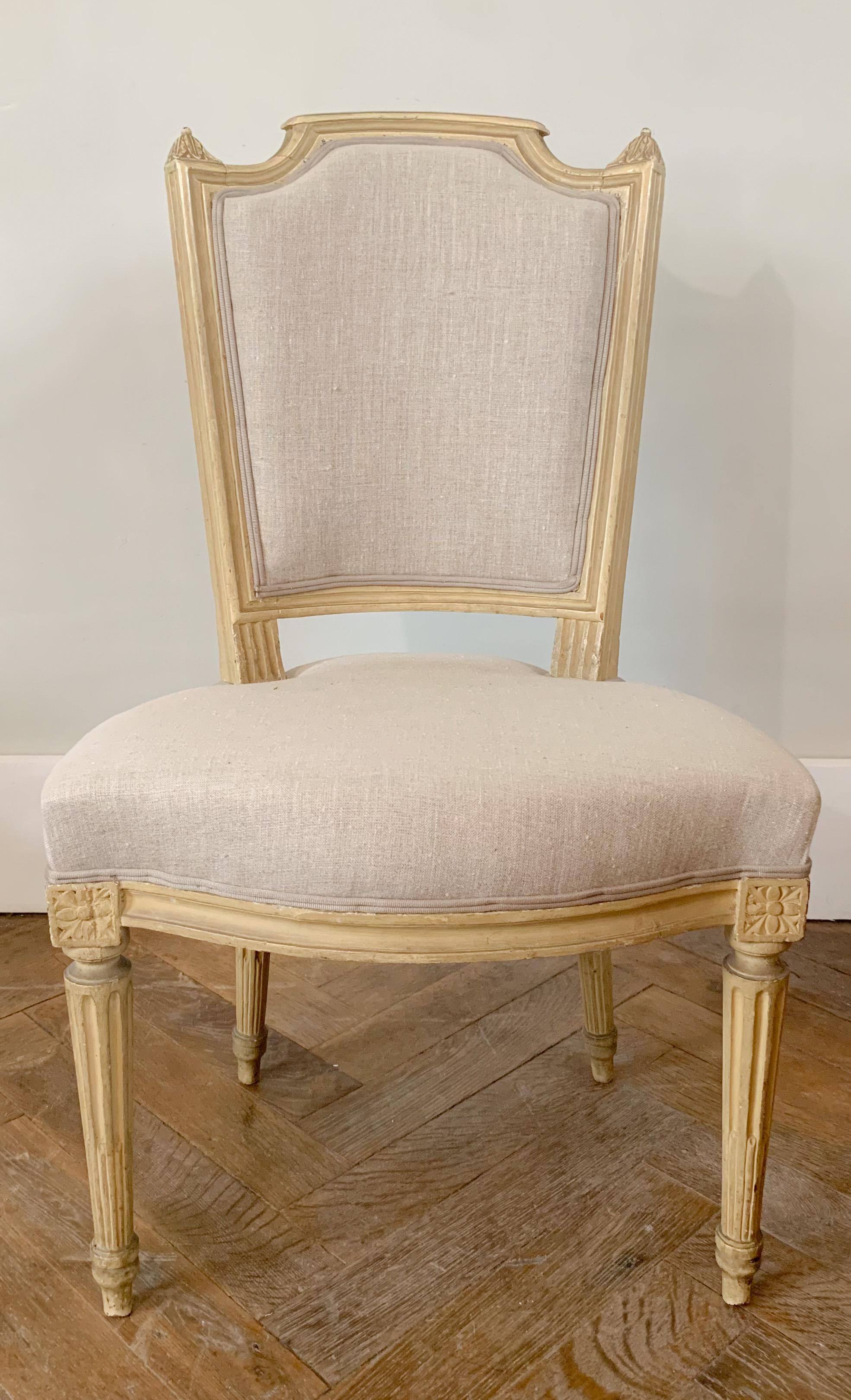 French Set of 4 Chairs and 2armchairs Linen - Louis XV Style - 19th France For Sale 5