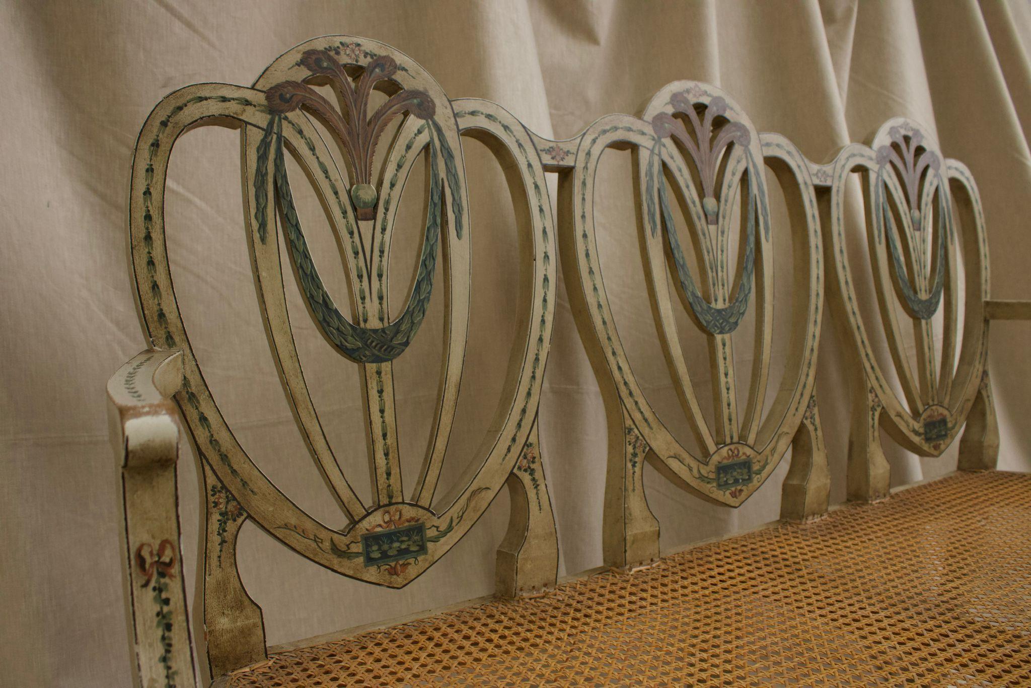 Straw Set of 4 Chairs and Canapé of painted Dona Maria I Style in Beech wood work  For Sale