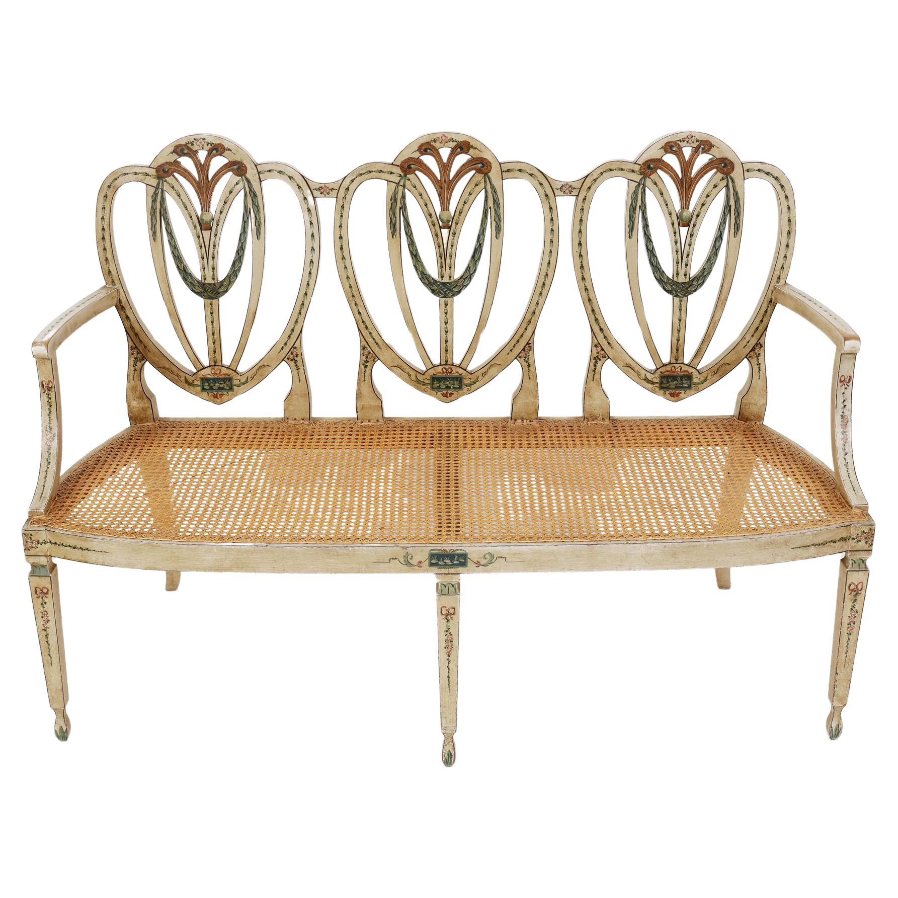 Set of 4 Chairs and Canapé of painted Dona Maria I Style in Beech wood work  For Sale