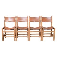 Set of 4 Chairs and Natural Leather Seat, Created by Regain House in 1960