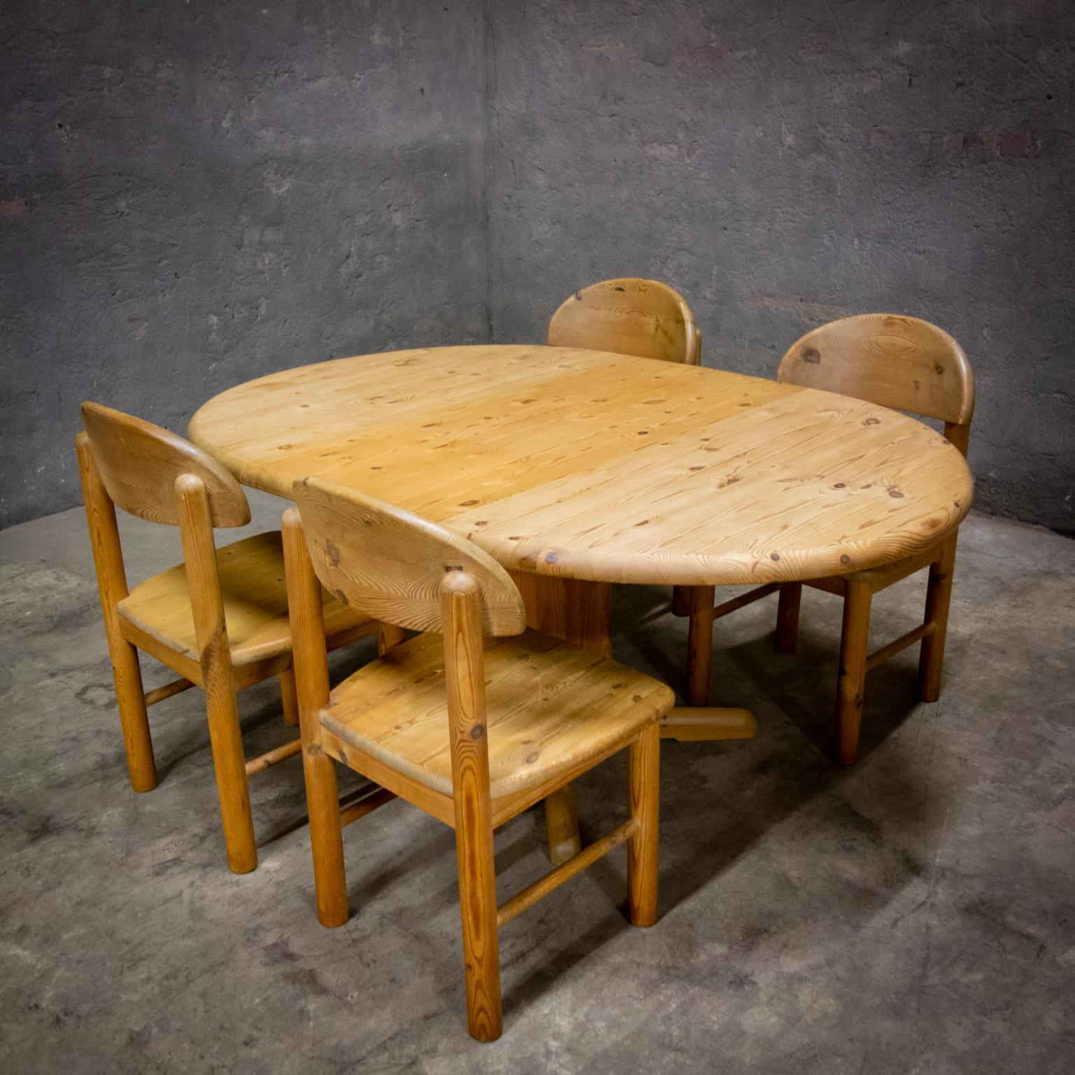 Scandinavian Modern Set of 4 Chairs and Table by Rainer Daumiller for Hirtshal Sawmill, Denmark 1970