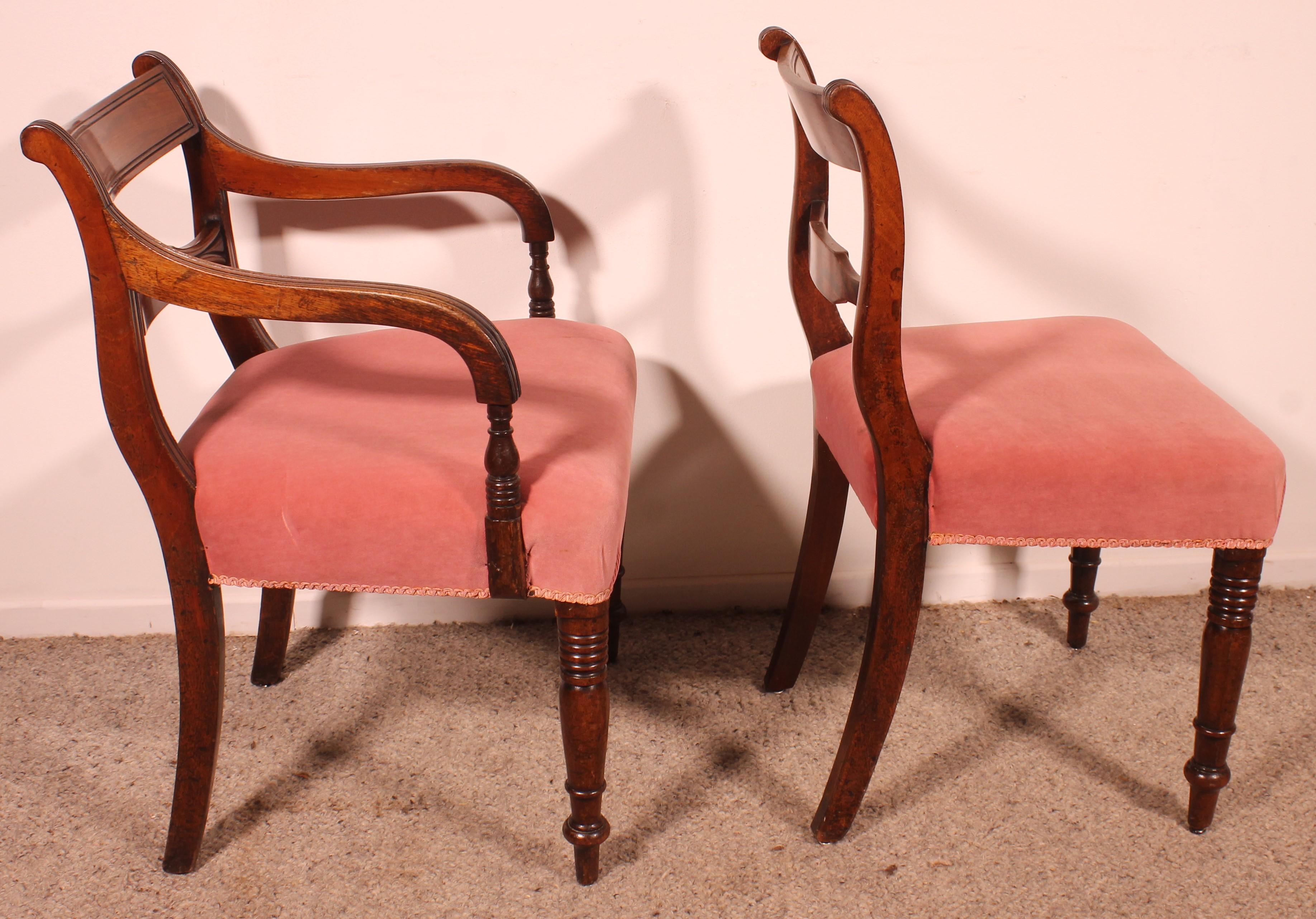 Satz von 4 Stühlen und zwei Sesseln aus Mahagoni aus dem 18. Jahrhundert im Zustand „Gut“ im Angebot in Brussels, Brussels