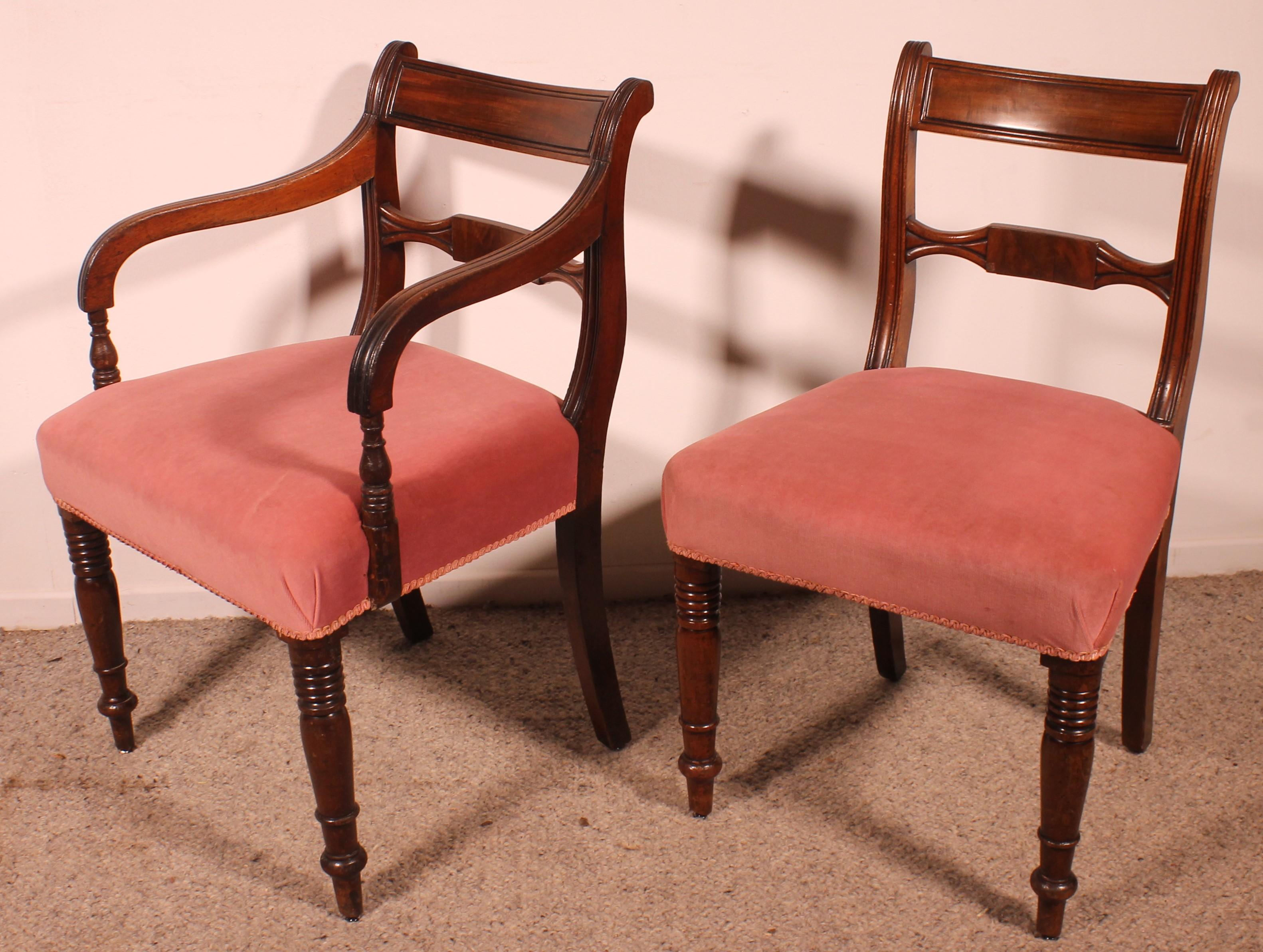 Satz von 4 Stühlen und zwei Sesseln aus Mahagoni aus dem 18. Jahrhundert im Angebot 2
