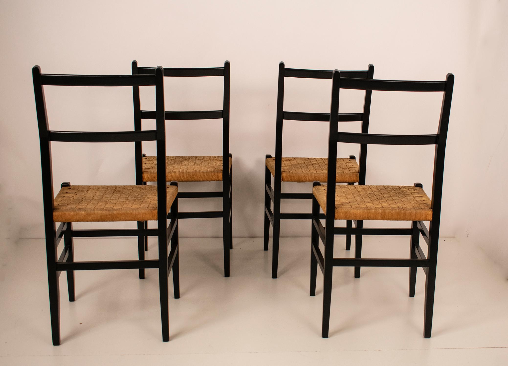 Spanish Set of 4 Chairs, in the Style of Gio Ponti, 1950s