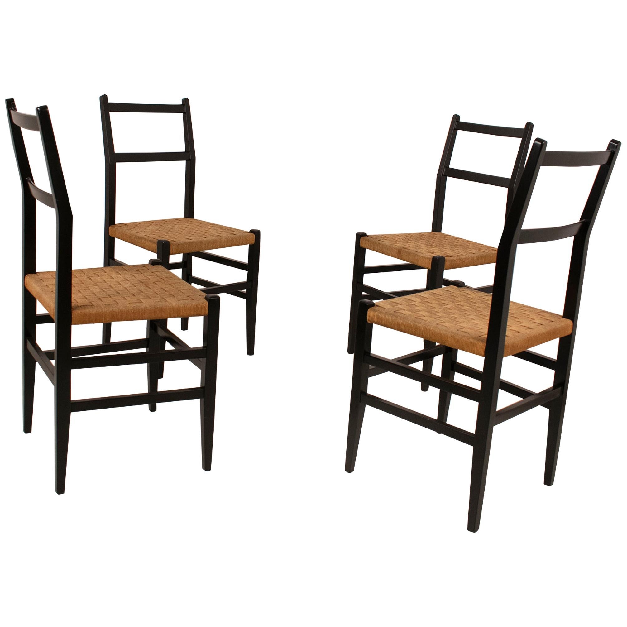 Set of 4 Chairs, in the Style of Gio Ponti, 1950s