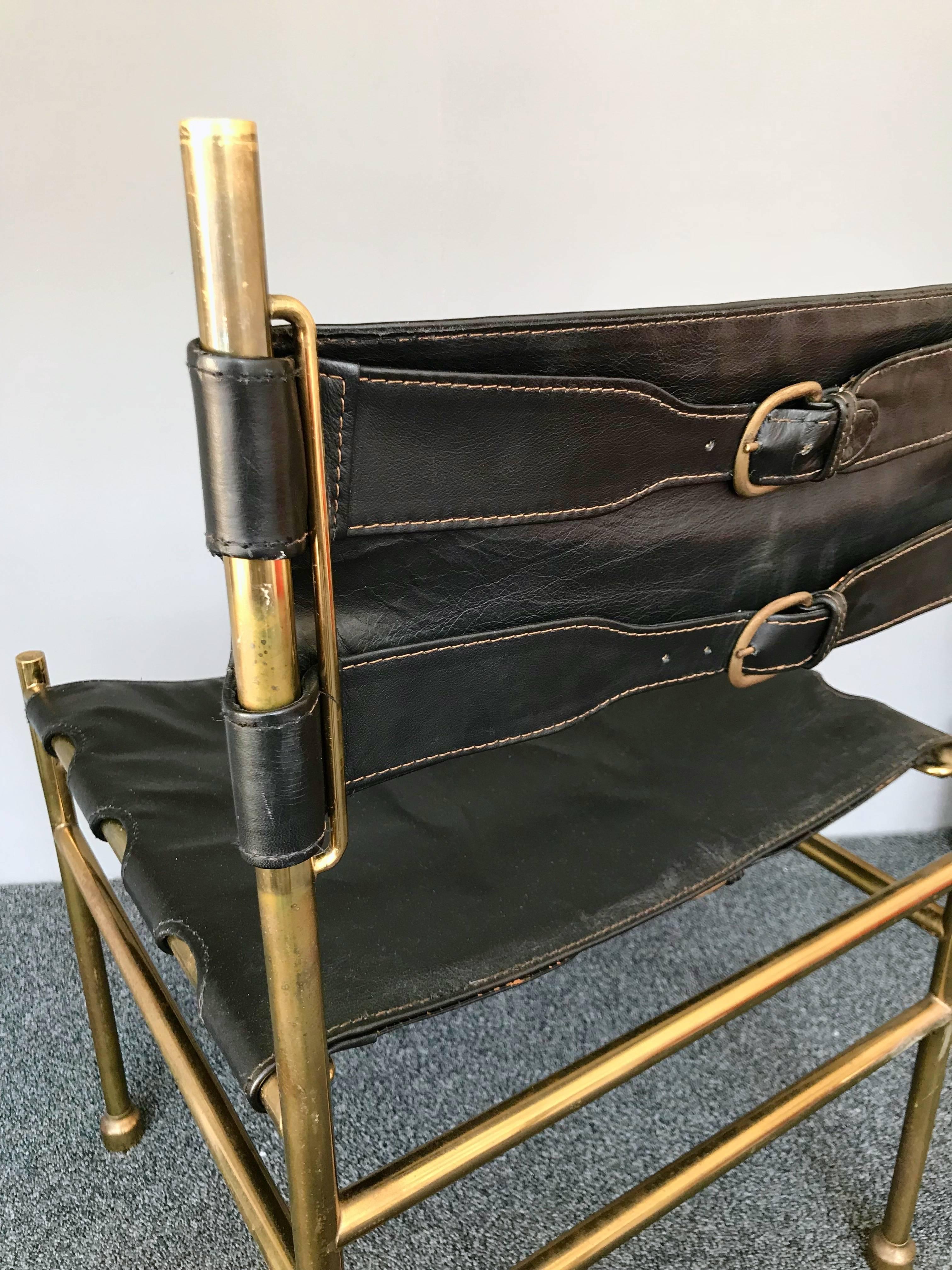 Late 20th Century Pair of Chair Brass and Leather by Frigerio, Italy, 1970s