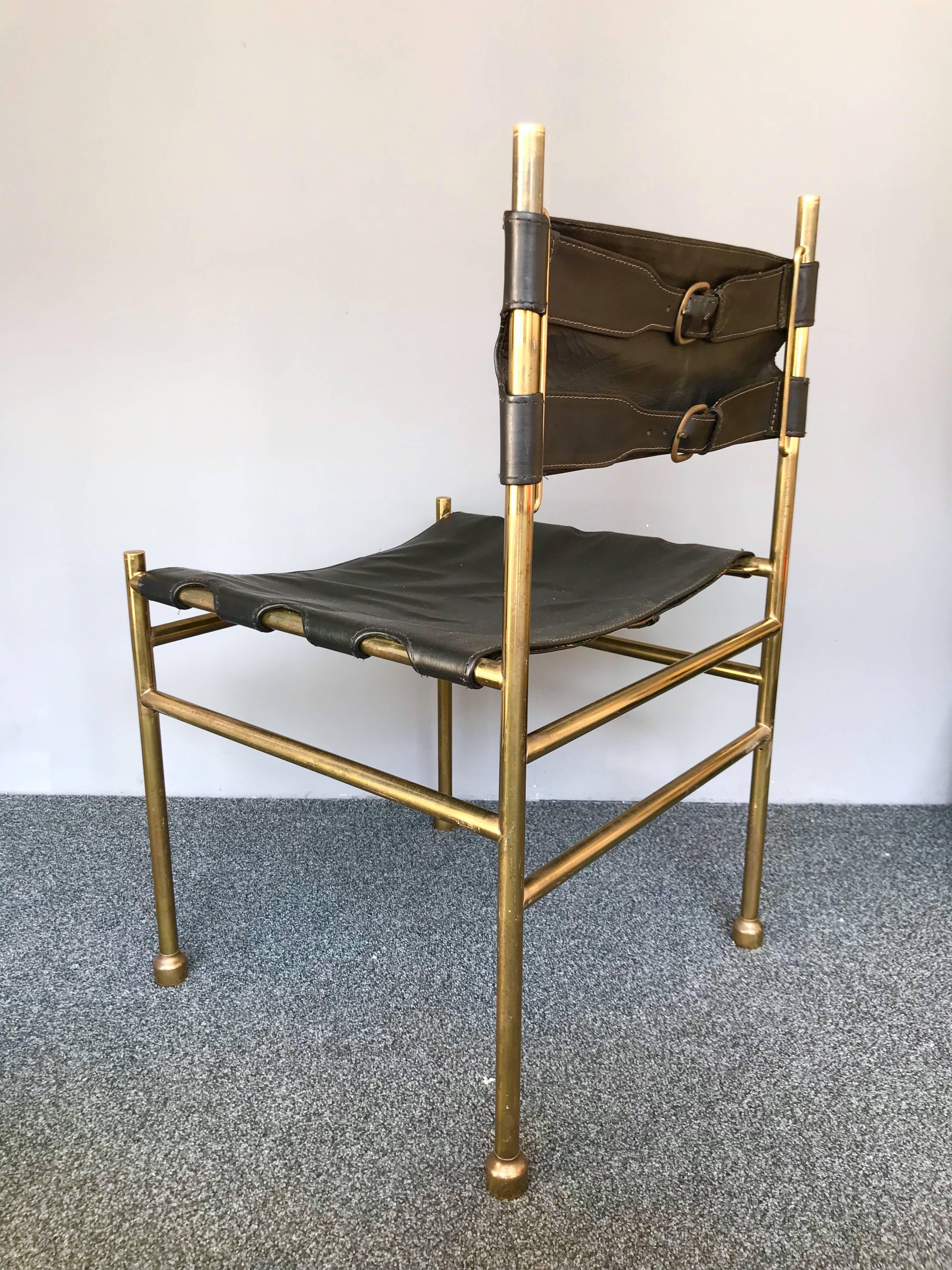 Pair of Chair Brass and Leather by Frigerio, Italy, 1970s 3