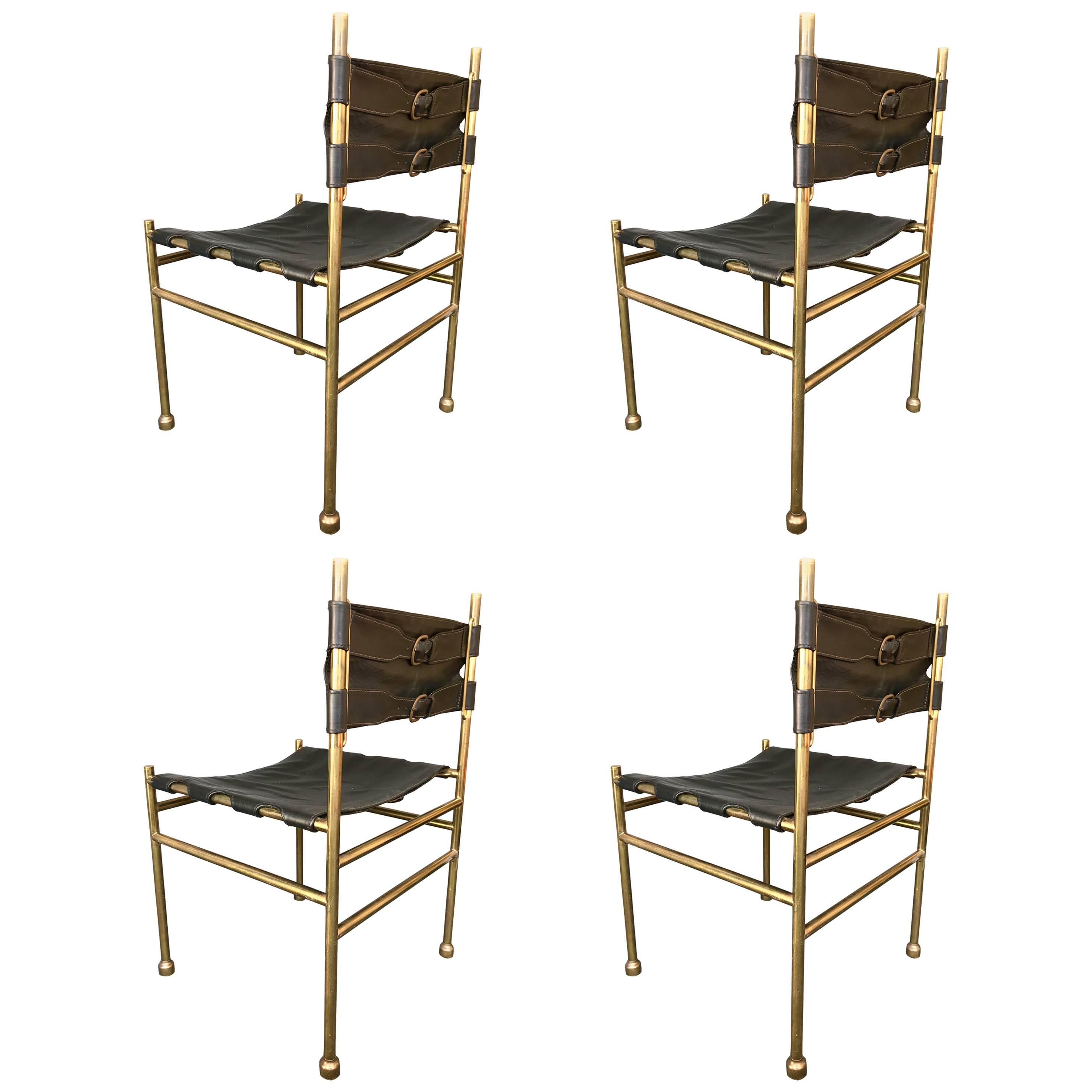Pair of Chair Brass and Leather by Frigerio, Italy, 1970s