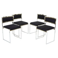 Set of 4 Chairs Brass Chrome Black Alcantara by Willy Rizzo, 1970s
