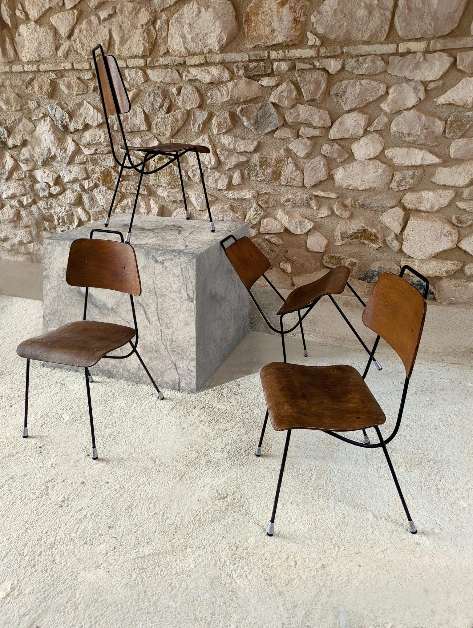 Mid-Century Modern Set of 4 Chairs by Antoni De Moragas 1950s For Sale