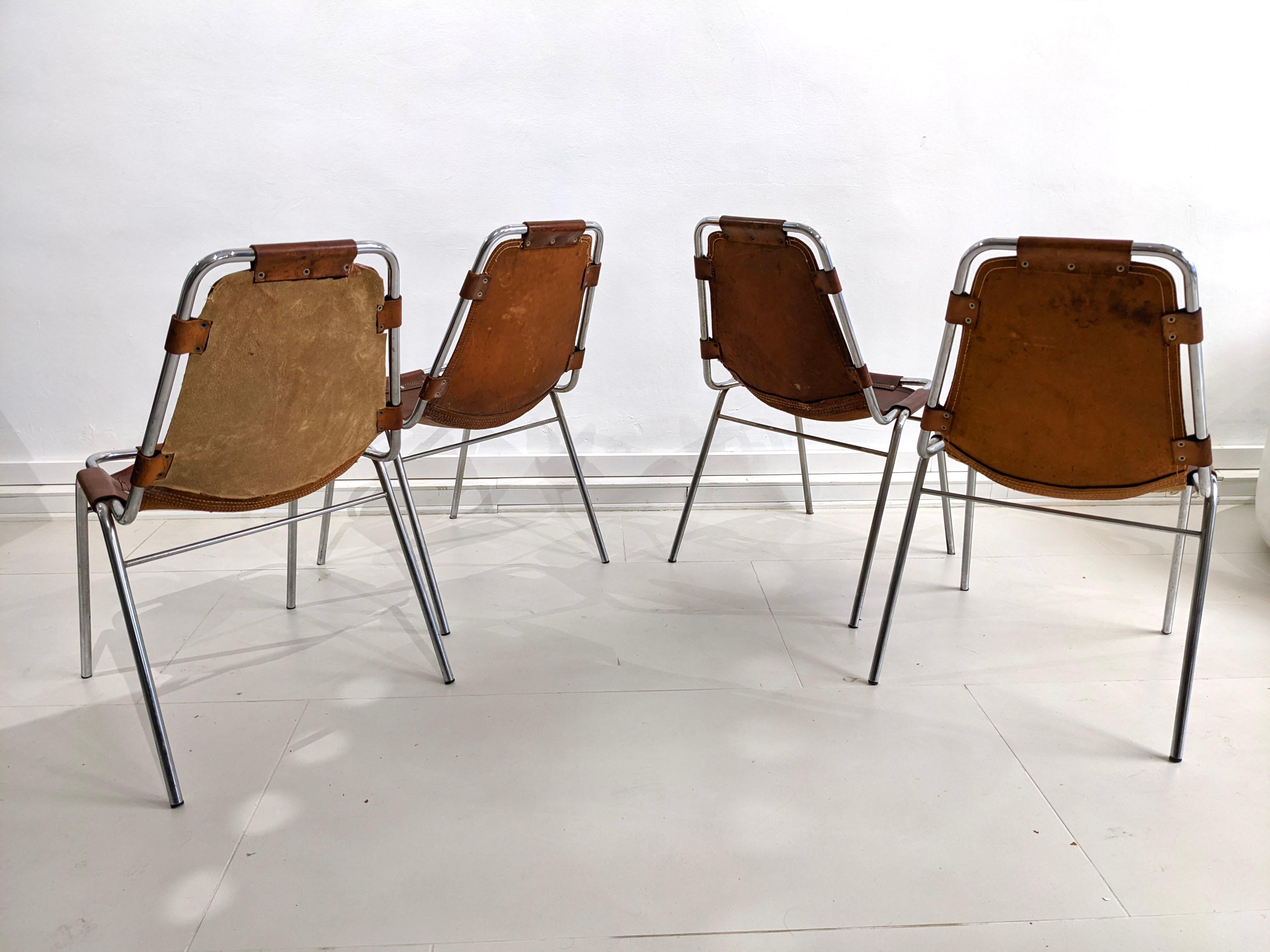 Set of 4 chairs by Charlotte Perriand for Les Arcs In Good Condition In lyon, FR