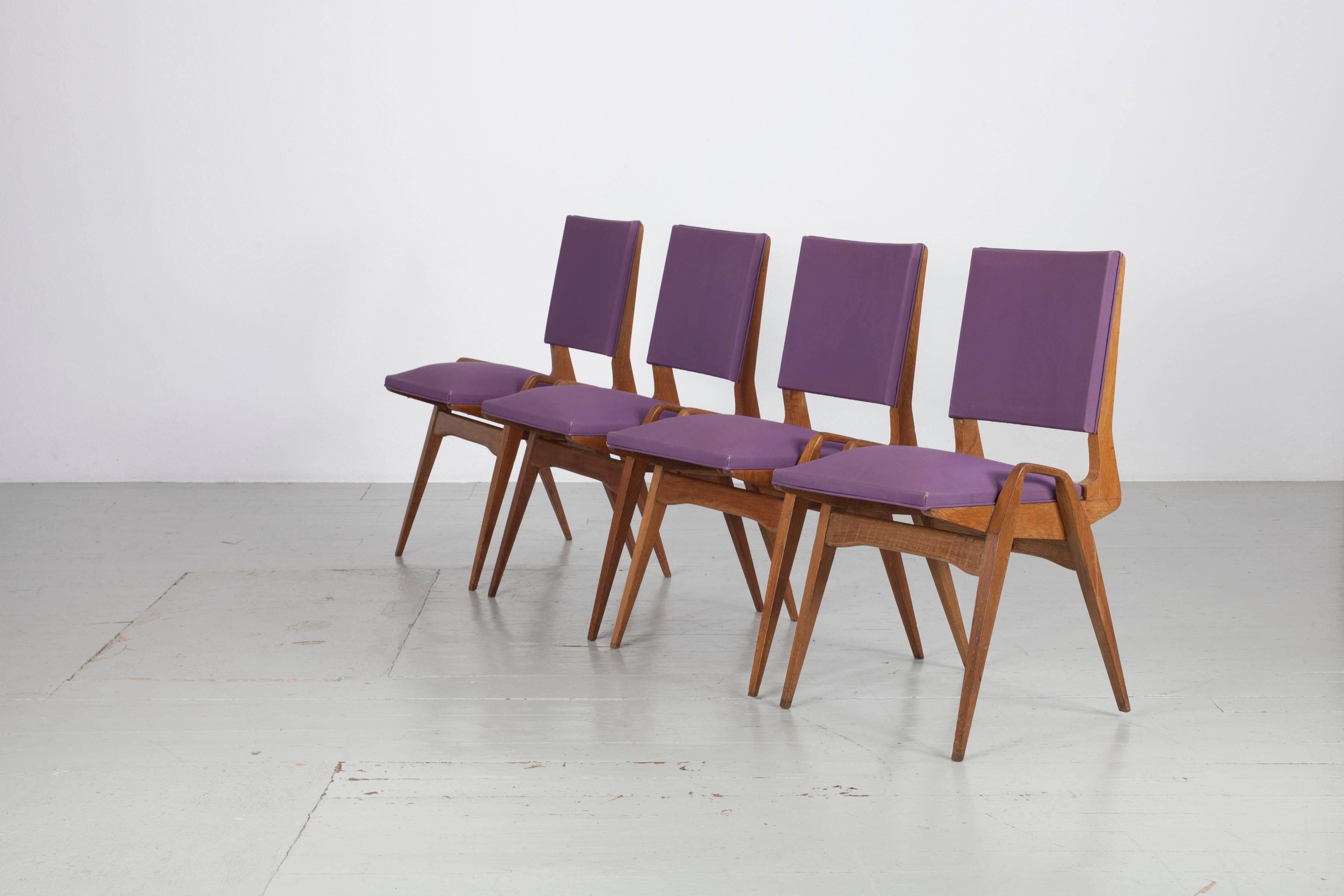 Set of 4 Chairs by Maurice Pré, made in France, 1950, with original fabric. For Sale 3