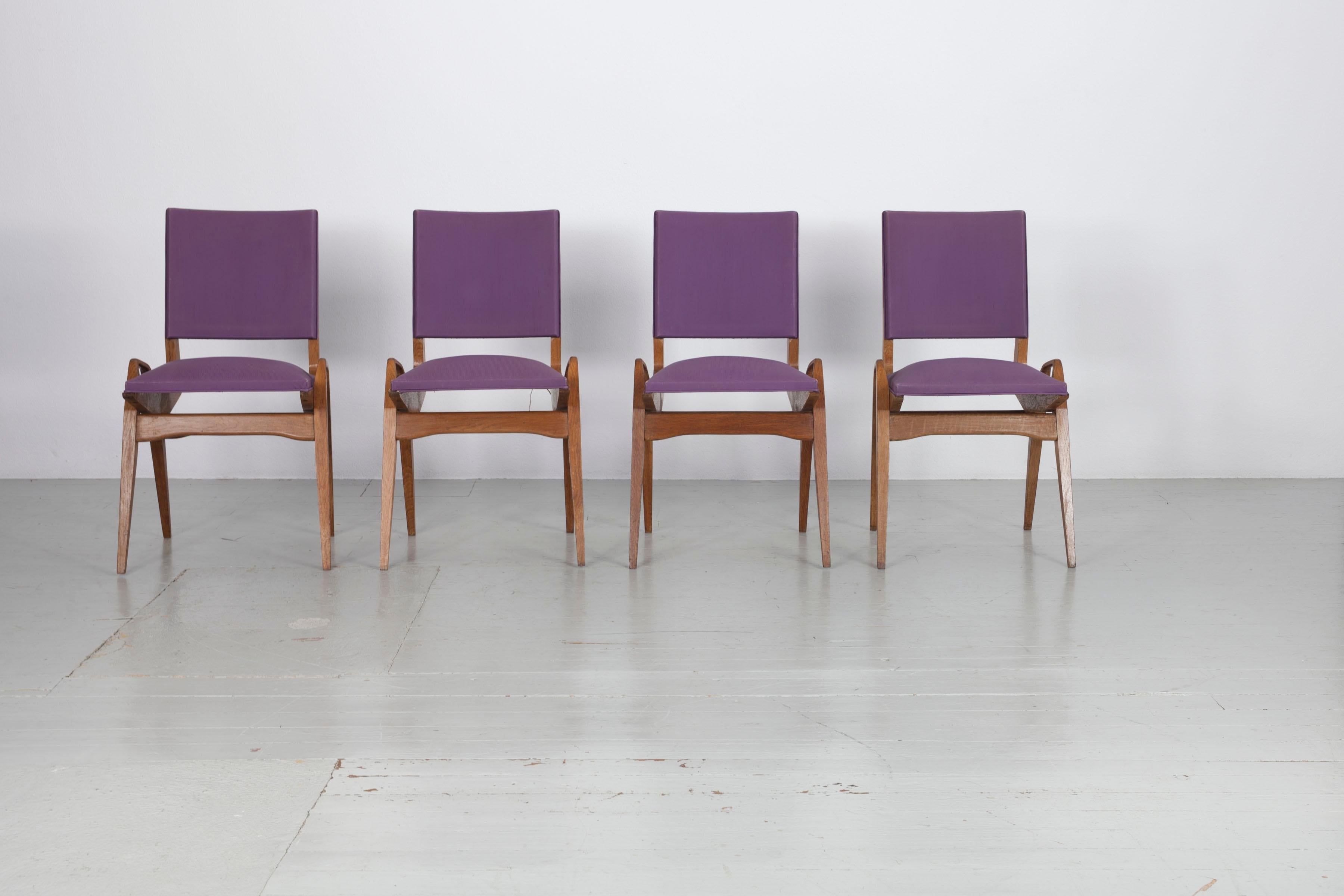 Set of 4 Chairs by Maurice Pré, made in France, 1950, with original fabric. For Sale 4