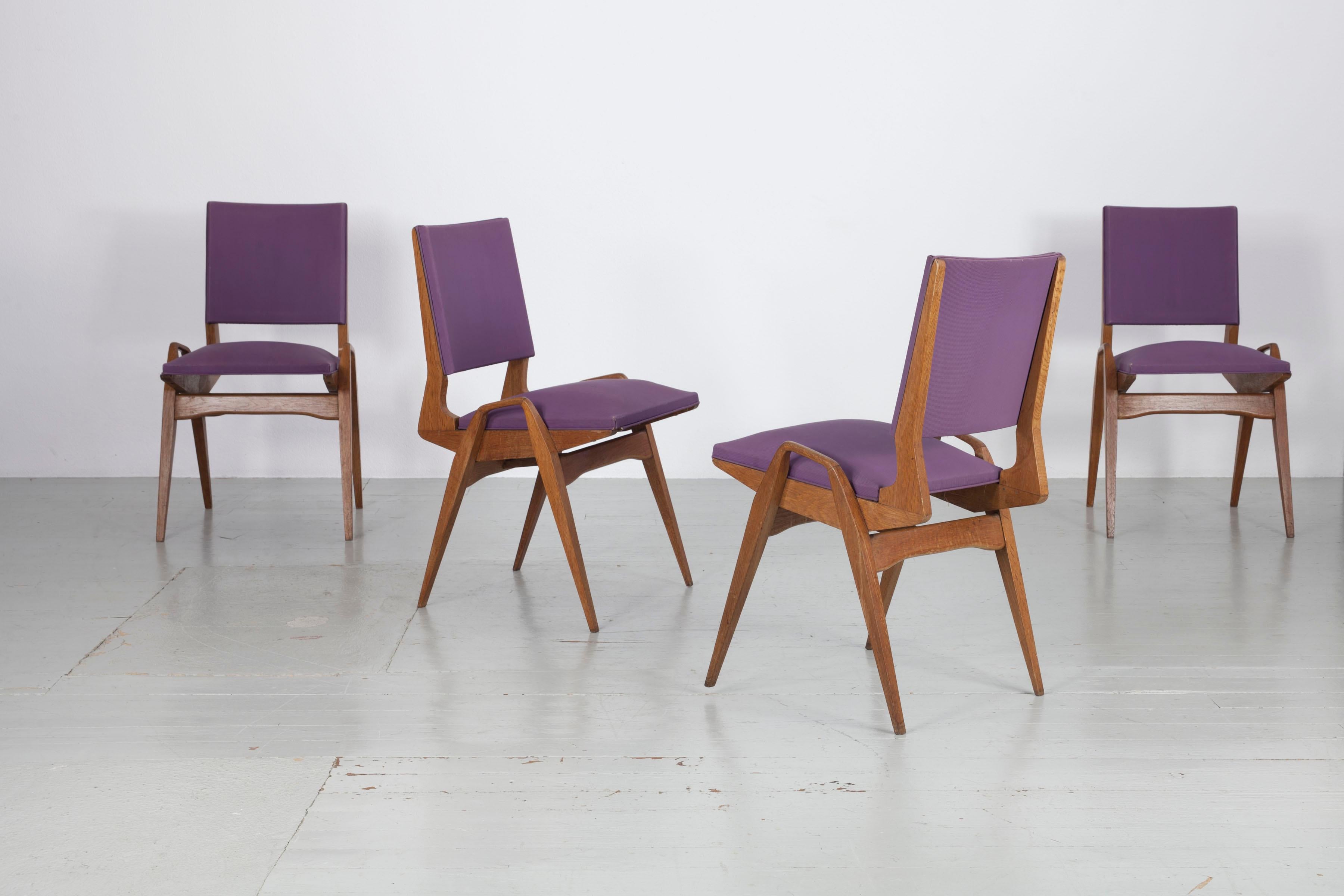 Set of 4 Chairs by Maurice Pré, made in France, 1950, with original fabric. For Sale 5