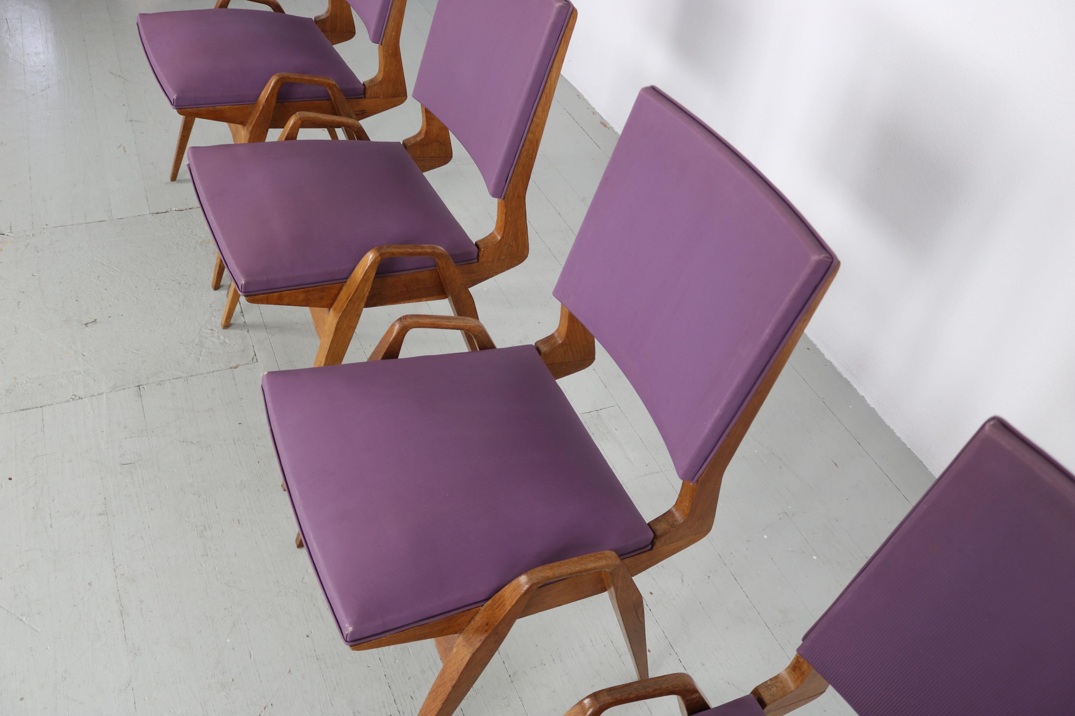 Set of 4 Chairs by Maurice Pré, made in France, 1950, with original fabric. For Sale 7