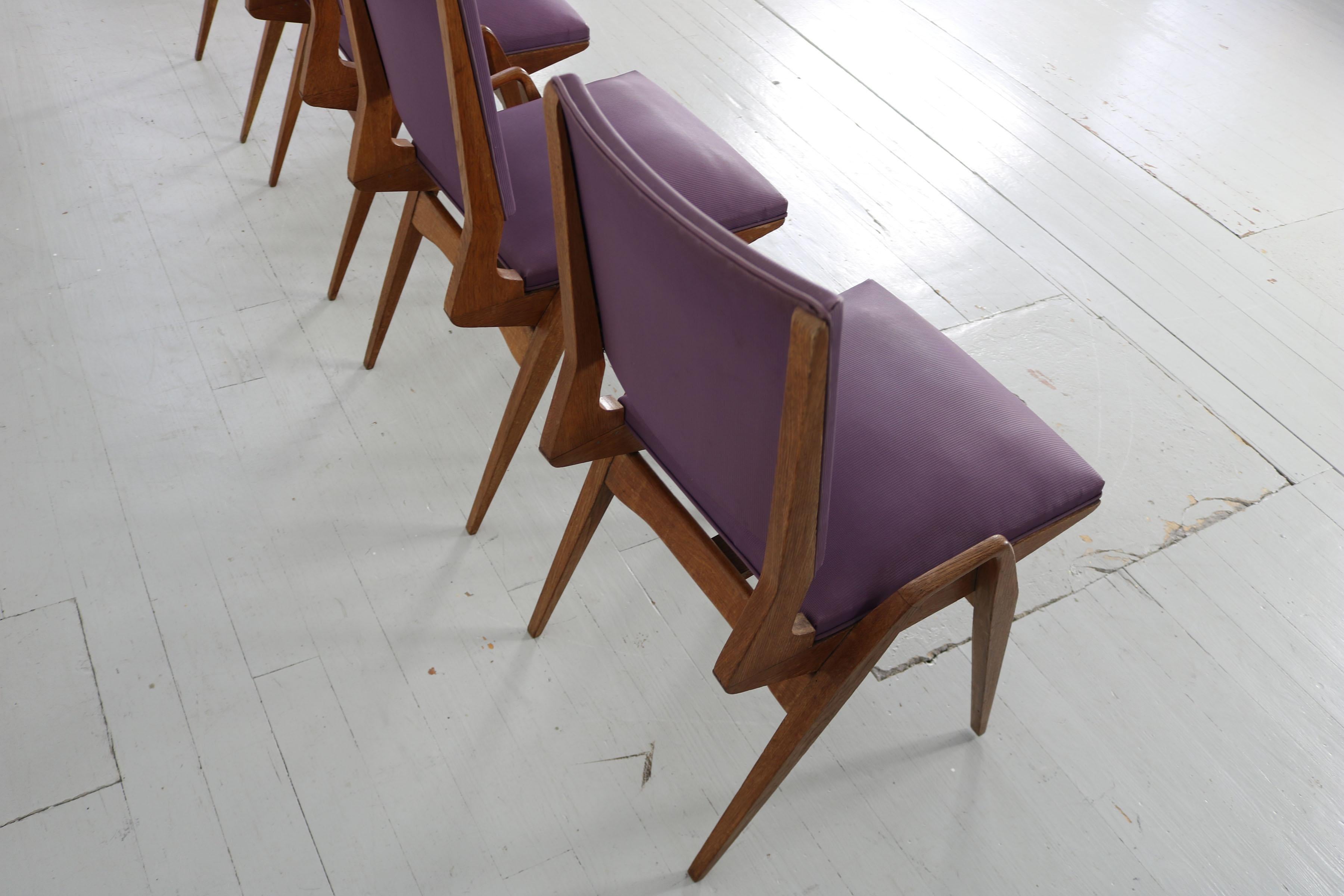 Set of 4 Chairs by Maurice Pré, made in France, 1950, with original fabric. For Sale 8