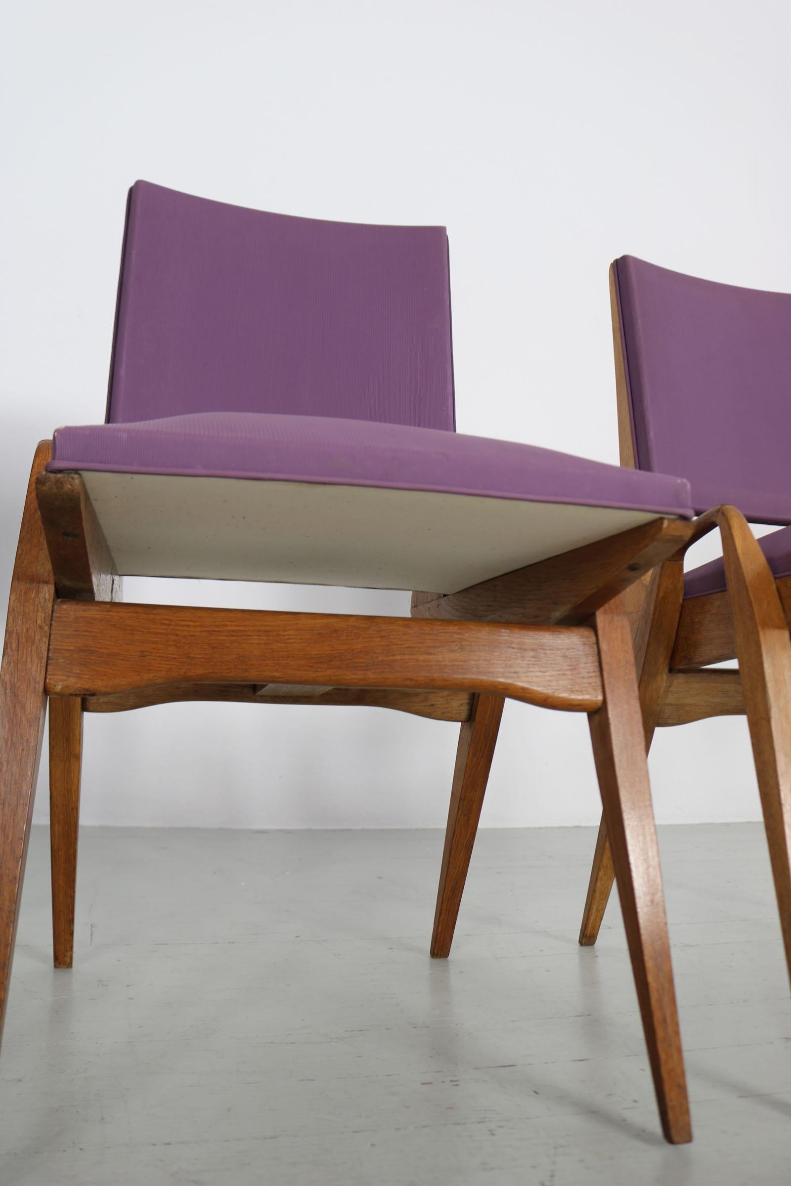 Set of 4 Chairs by Maurice Pré, made in France, 1950, with original fabric. For Sale 10