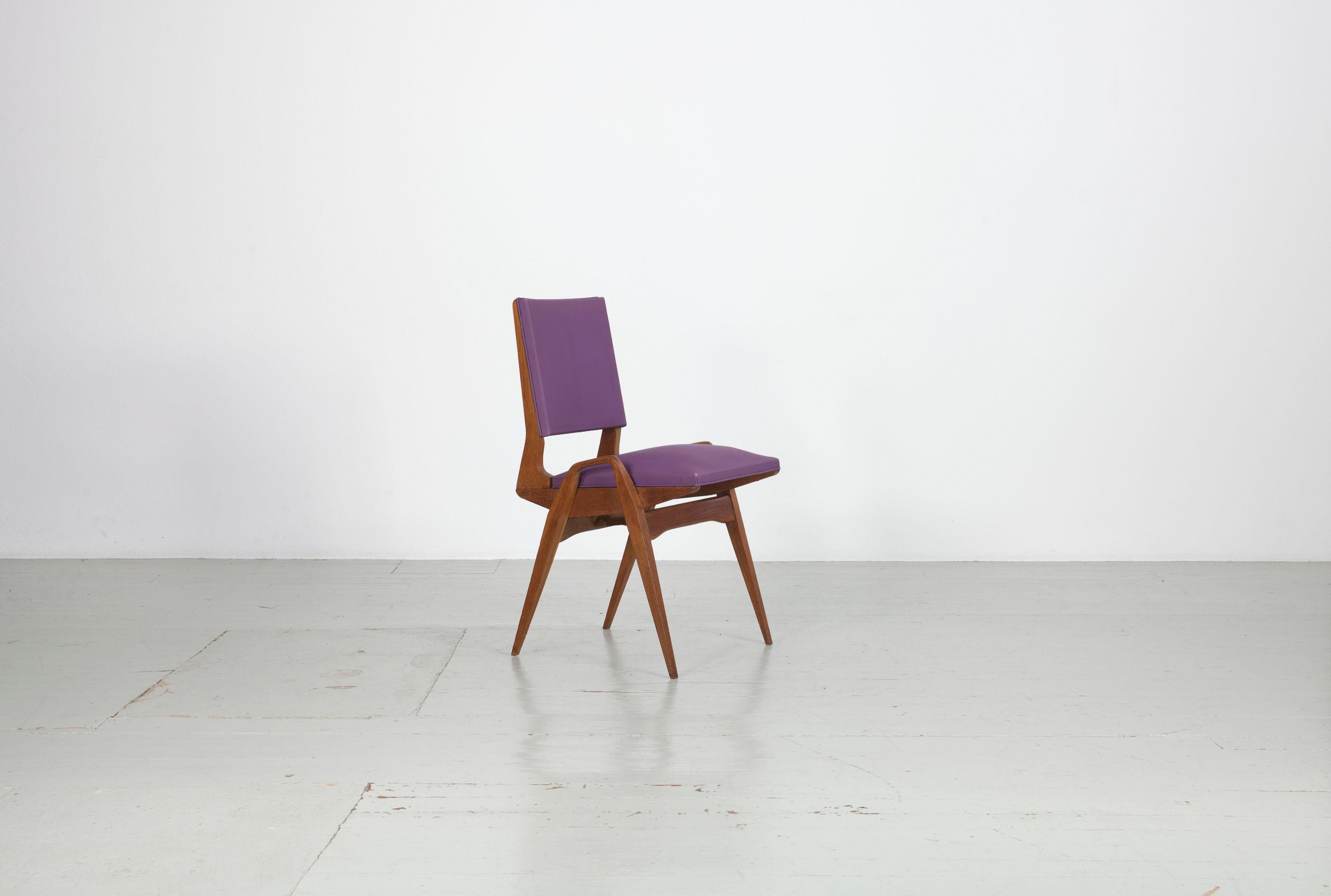 Mid-Century Modern Set of 4 Chairs by Maurice Pré, made in France, 1950, with original fabric. For Sale