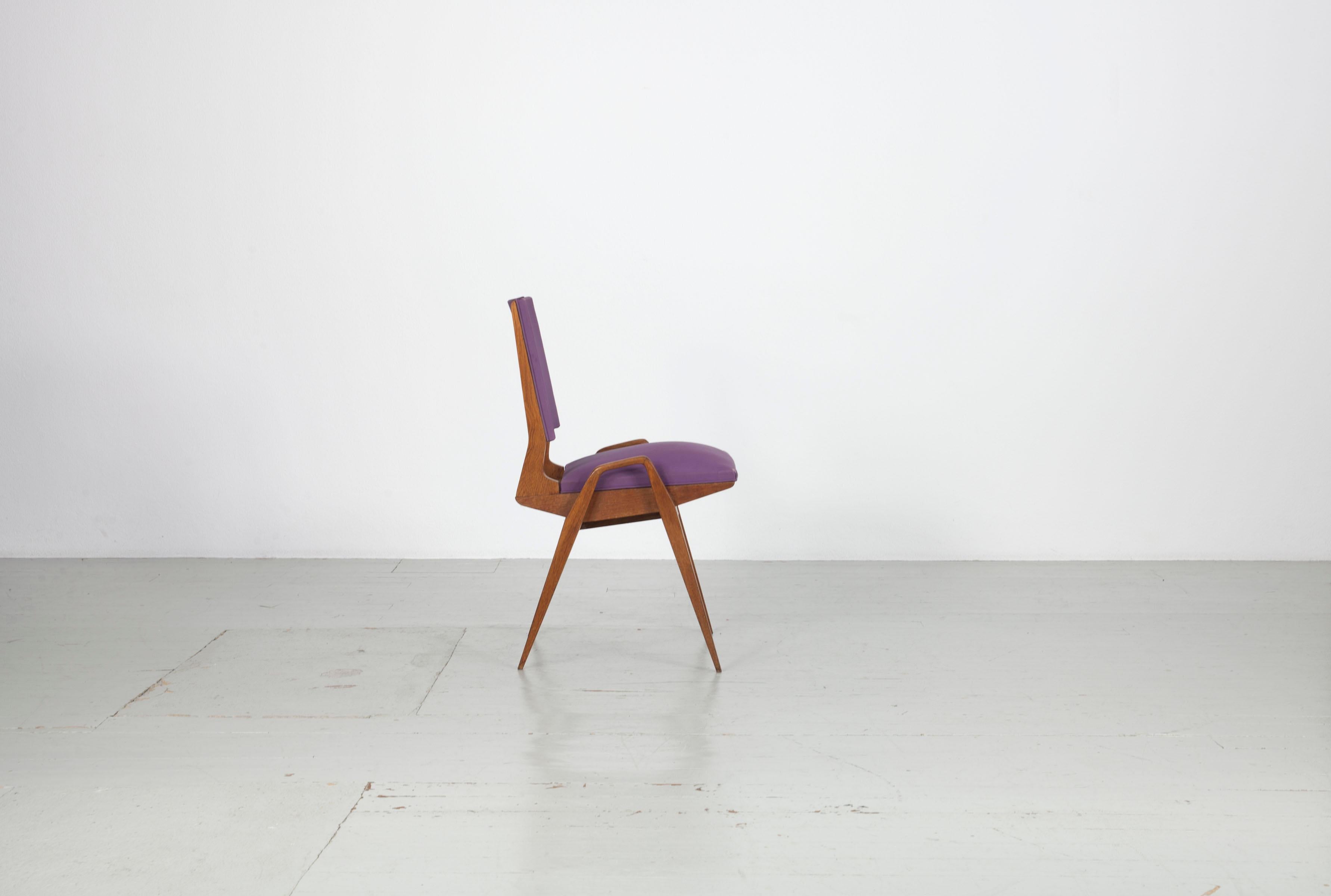 French Set of 4 Chairs by Maurice Pré, made in France, 1950, with original fabric. For Sale