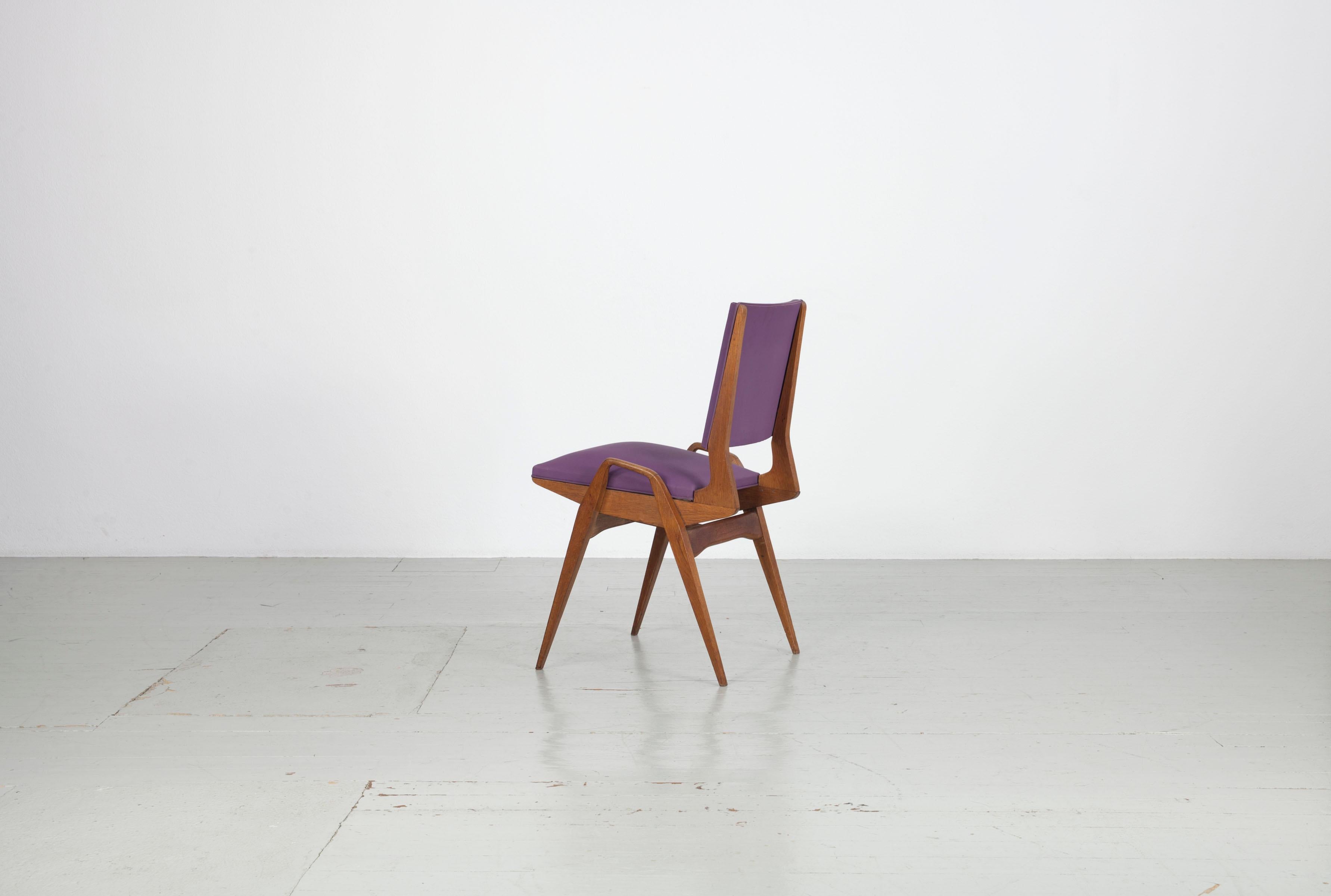 Mid-20th Century Set of 4 Chairs by Maurice Pré, made in France, 1950, with original fabric. For Sale
