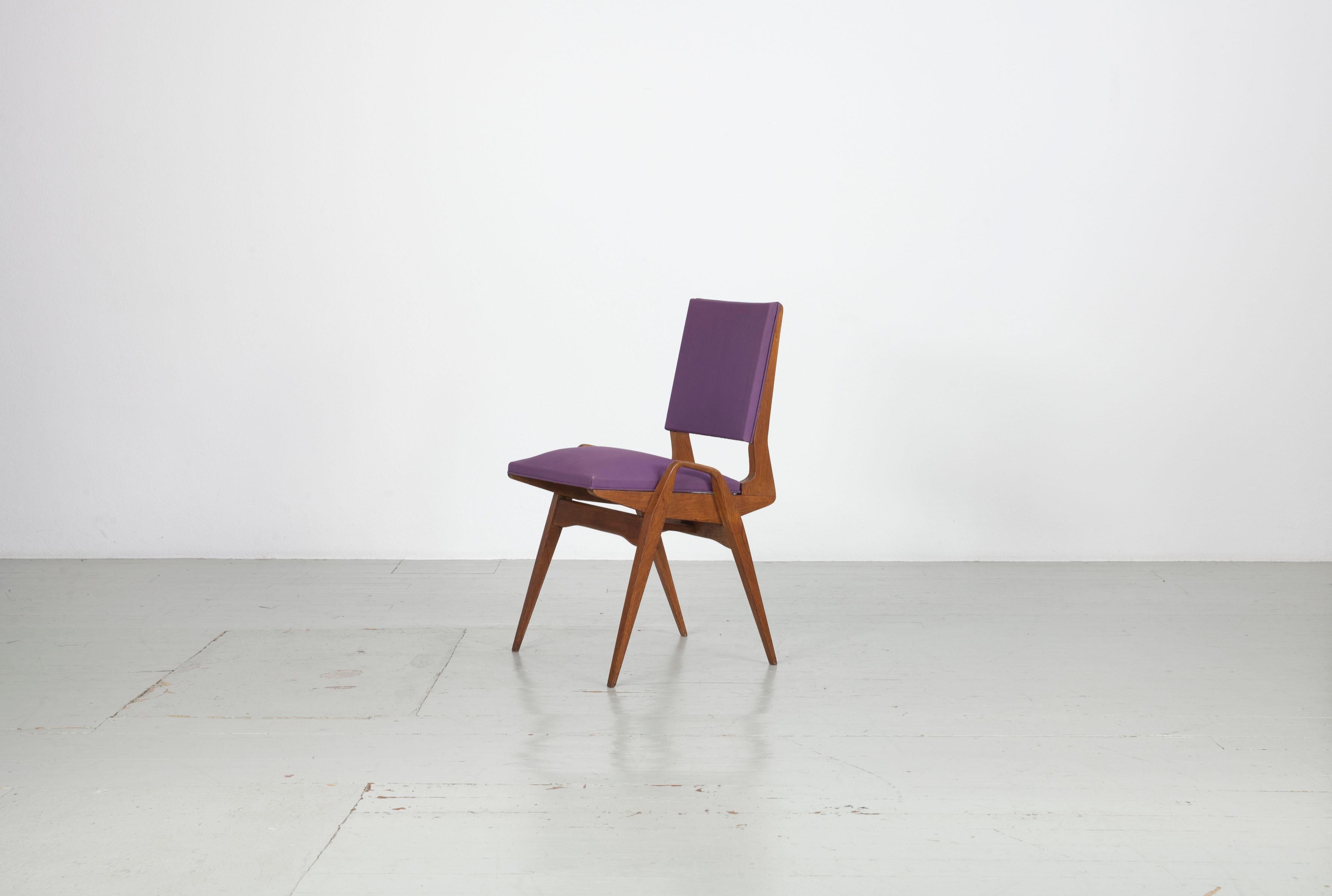 Faux Leather Set of 4 Chairs by Maurice Pré, made in France, 1950, with original fabric. For Sale